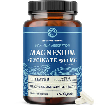 Magnesium Glycinate 500mg | High Absorption | Sleep, Muscle, Bone, Heart Health & Relaxation Support for Women & Men | Chelated Mag Glycinate | Magnesium Supplement | Vegan & Non-GMO | 120 Capsules Nobi Nutrition Au supplements