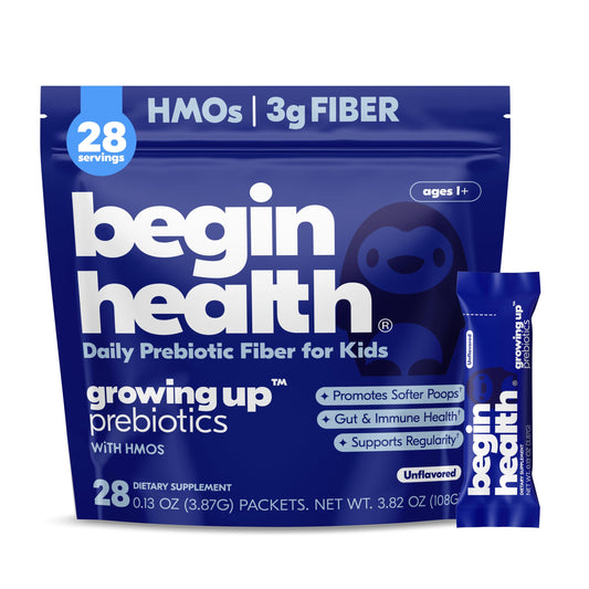 Begin Health Growing Up Prebiotics for Kids 28-Packs | Prebiotic Soluble Powder Stool Softeners and Digestive Gut Health Supplement | Ideal to Mix with Kids Daily Begin HealthUS supplements