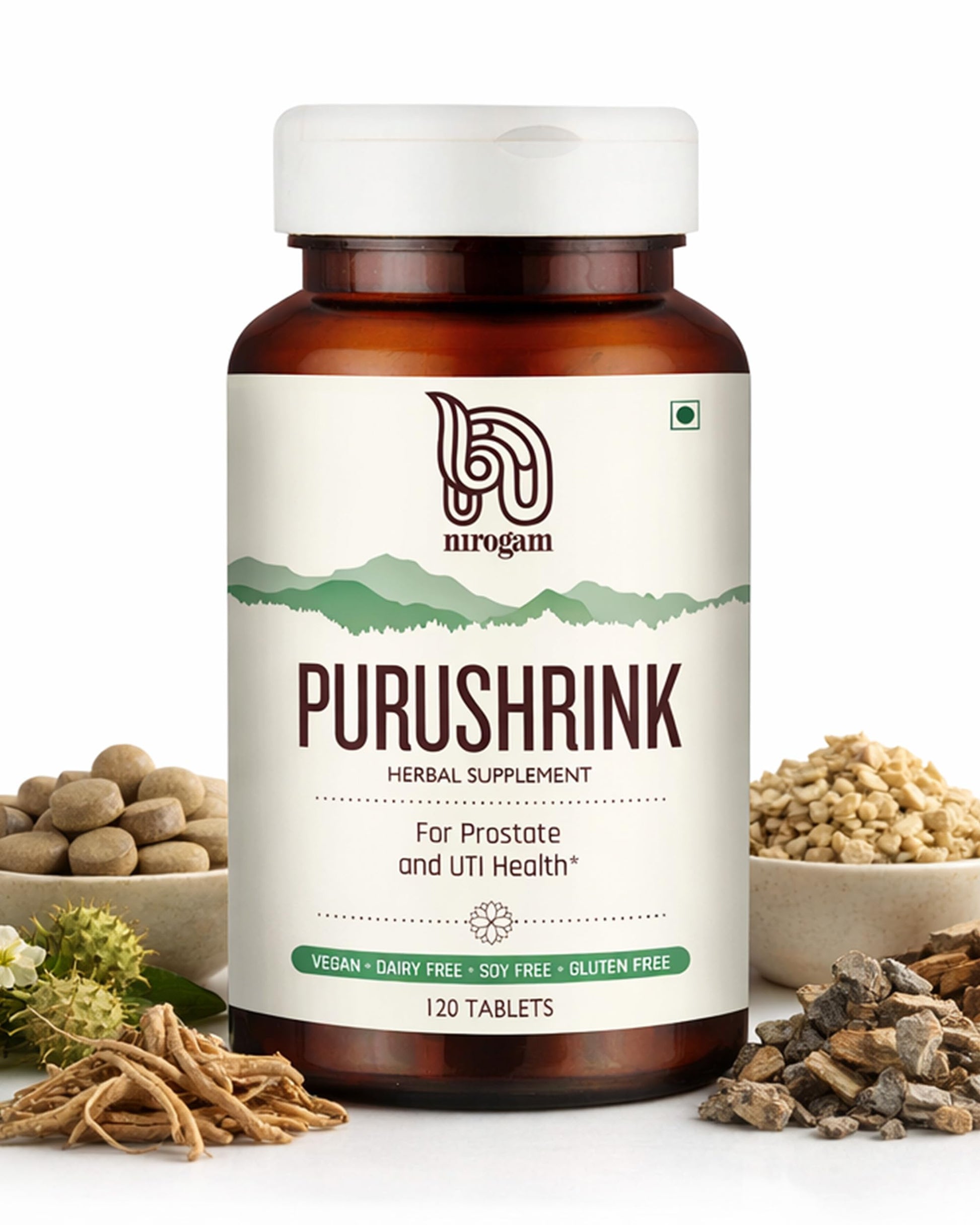 Nirogam Purushrink - BPH Prostate Supplement for Men, Supports Better Sleep & Urinary Health - Natural Ayurvedic Herbal Supplement 120 Tablets - Vegan, Dairy Free, Gluten Free Nirogam Au supplements