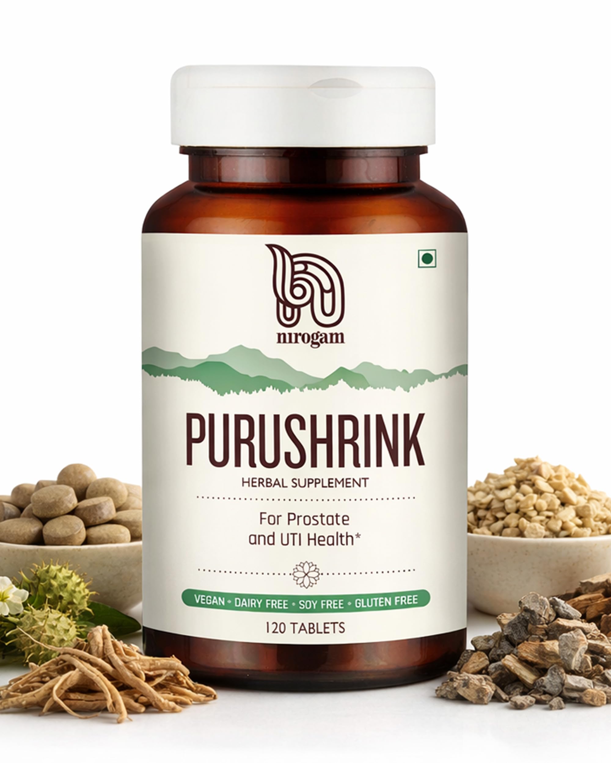Nirogam Purushrink - BPH Prostate Supplement for Men, Supports Better Sleep & Urinary Health - Natural Ayurvedic Herbal Supplement 120 Tablets - Vegan, Dairy Free, Gluten Free Nirogam Au supplements