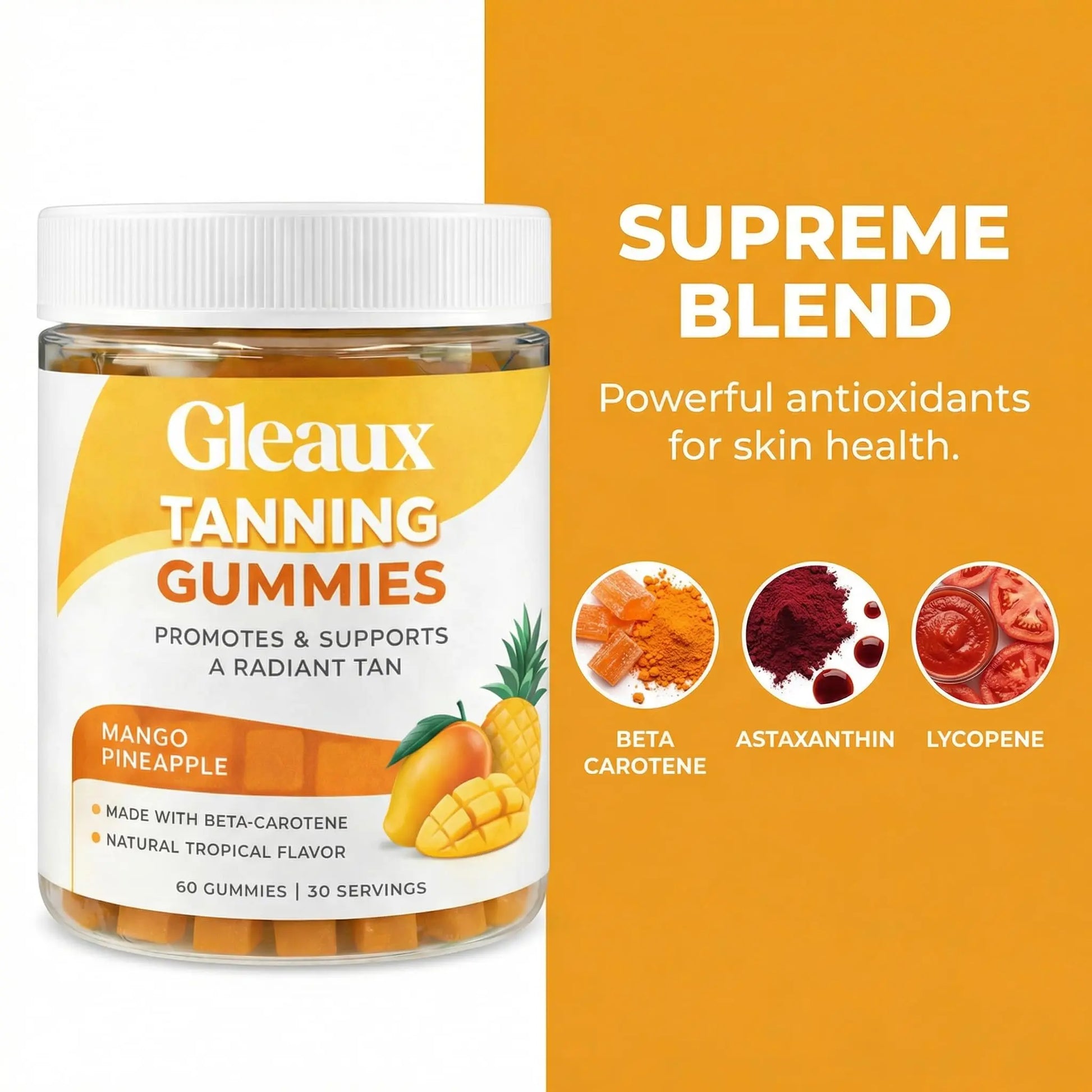 DXWXH Gleaux Tanning Gummies, Tanning Gummies for Women, Sunless Radiance Support with Beta Carotene, Astaxanthin & Lycopene, for Skin Health & Complexion Support, Mango Pineapple Flavor, 60 Gummies DXWXH Au supplements