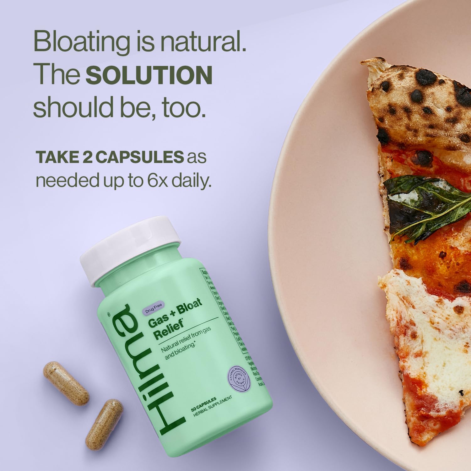 Hilma Natural Gas and Bloating Relief for Women, Doctor Formulated with Organic Ingredients, Lemon Balm, Fennel and Peppermint Leaf, 50 Vegan Capsules Hilma Au supplements