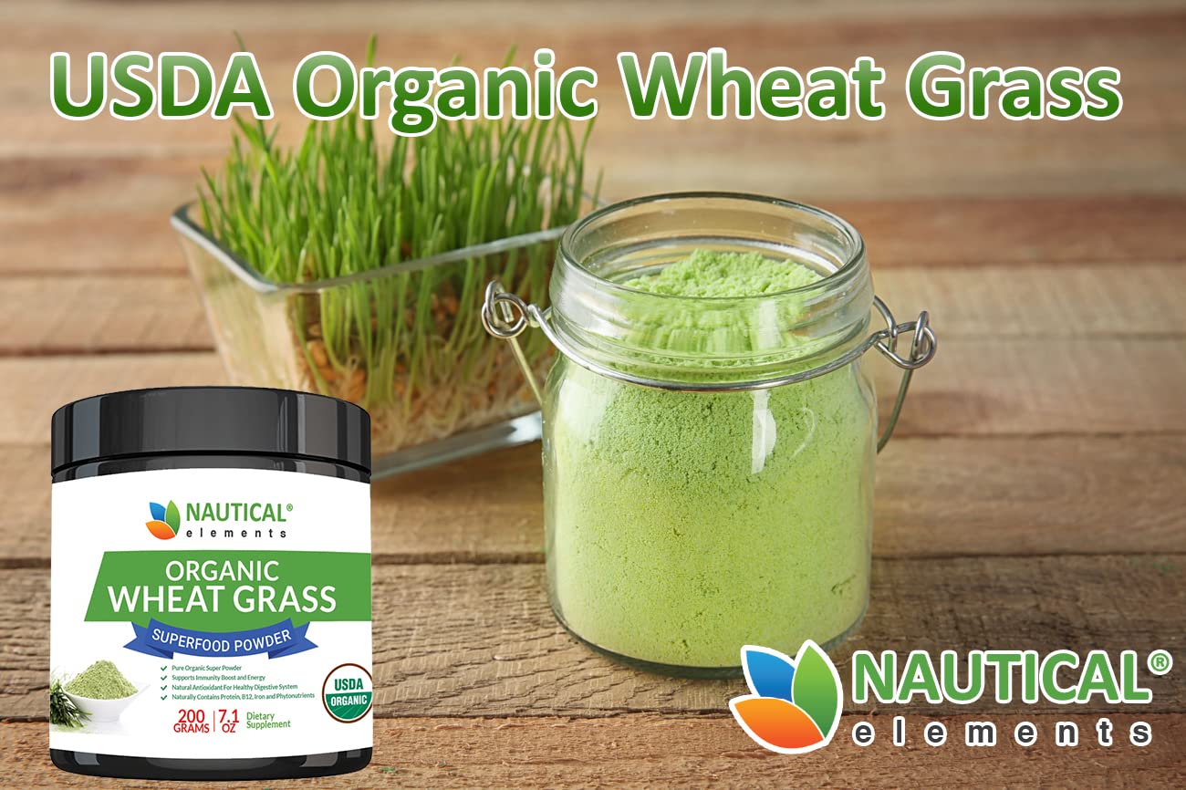 Wheatgrass Powder - USDA Certified Organic Wheat Grass Powder That Is Rich In Essential Amino Acids, Chlorophyll, Antioxidants, Fatty Acids, Minerals & Vitamins - US Grown - Vegan & Non-GMO Superfoods Nautical Elements Au supplements