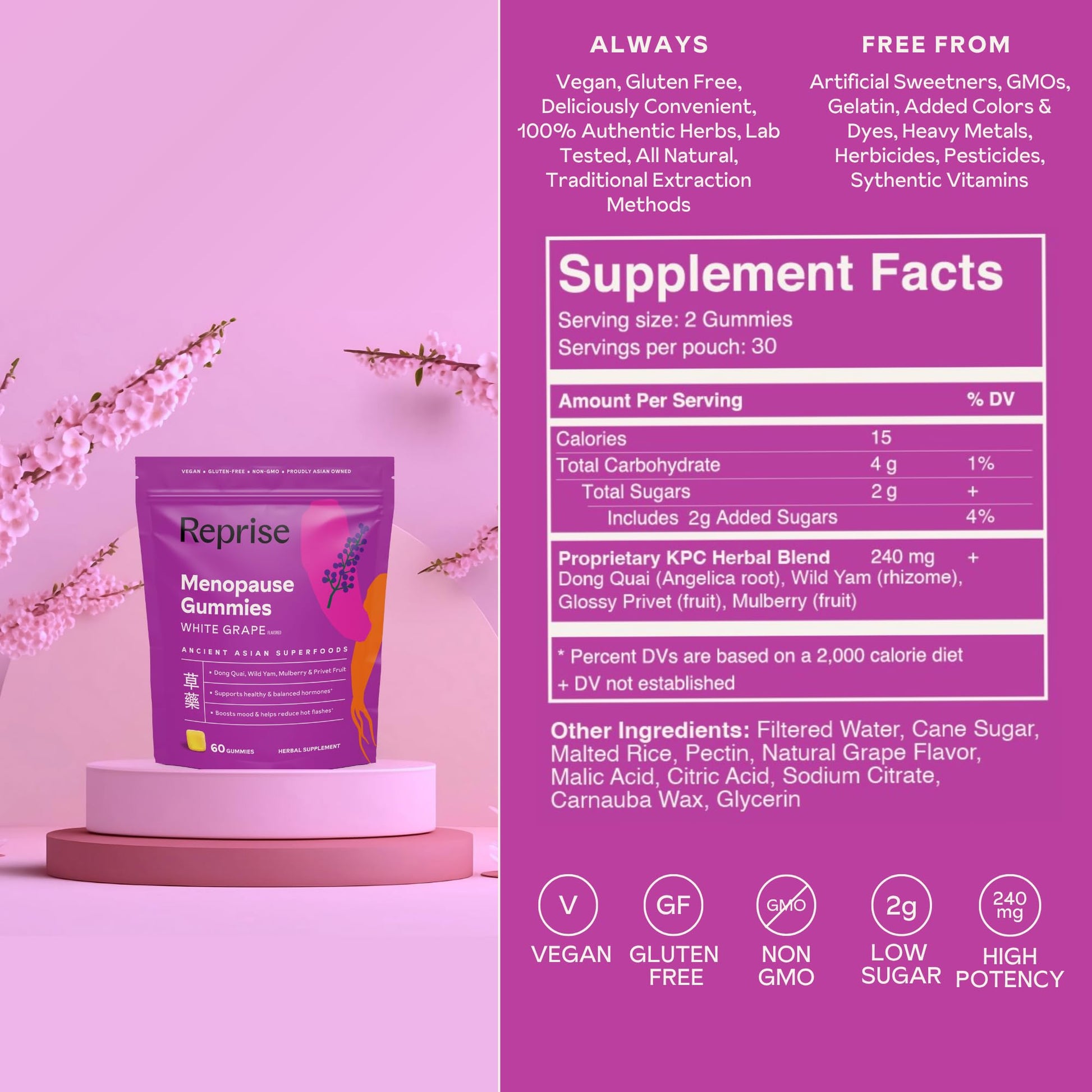 Menopause Gummies for Women | Healthy, Balanced Hormones | Reduce Hot Flashes, Night Sweats | Boosts Mood, Vitality, Energy| Dong Quai, Wild Yam, Mulberry, Privet Fruit | Low Sugar Chews, 60 Gummies Reprise Au supplements