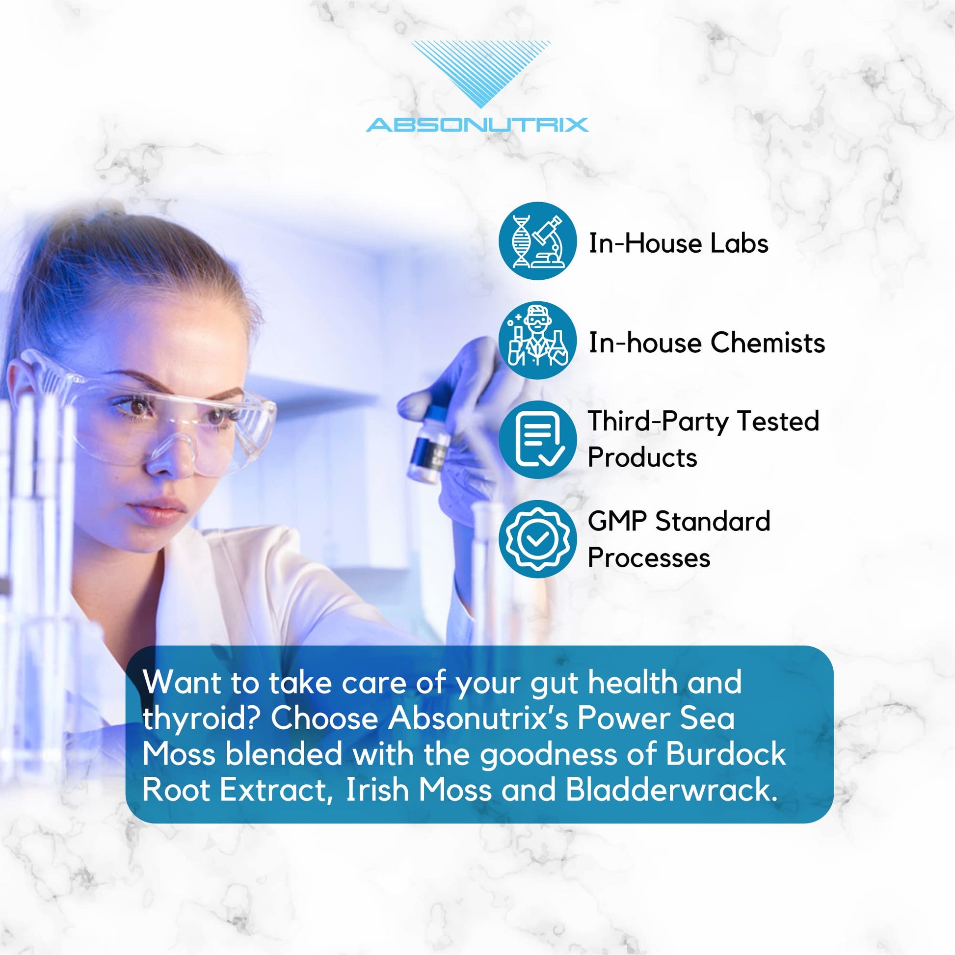 Absonutrix Power Sea Moss with Blend Burdock Root Extract 593mg, 4 Oz Liquid, 200 Servings, Made in USA, Quick Absorption, Quality Potent Ingredients, Third-Party Tested, Non-GMO Absonutrix Au supplements