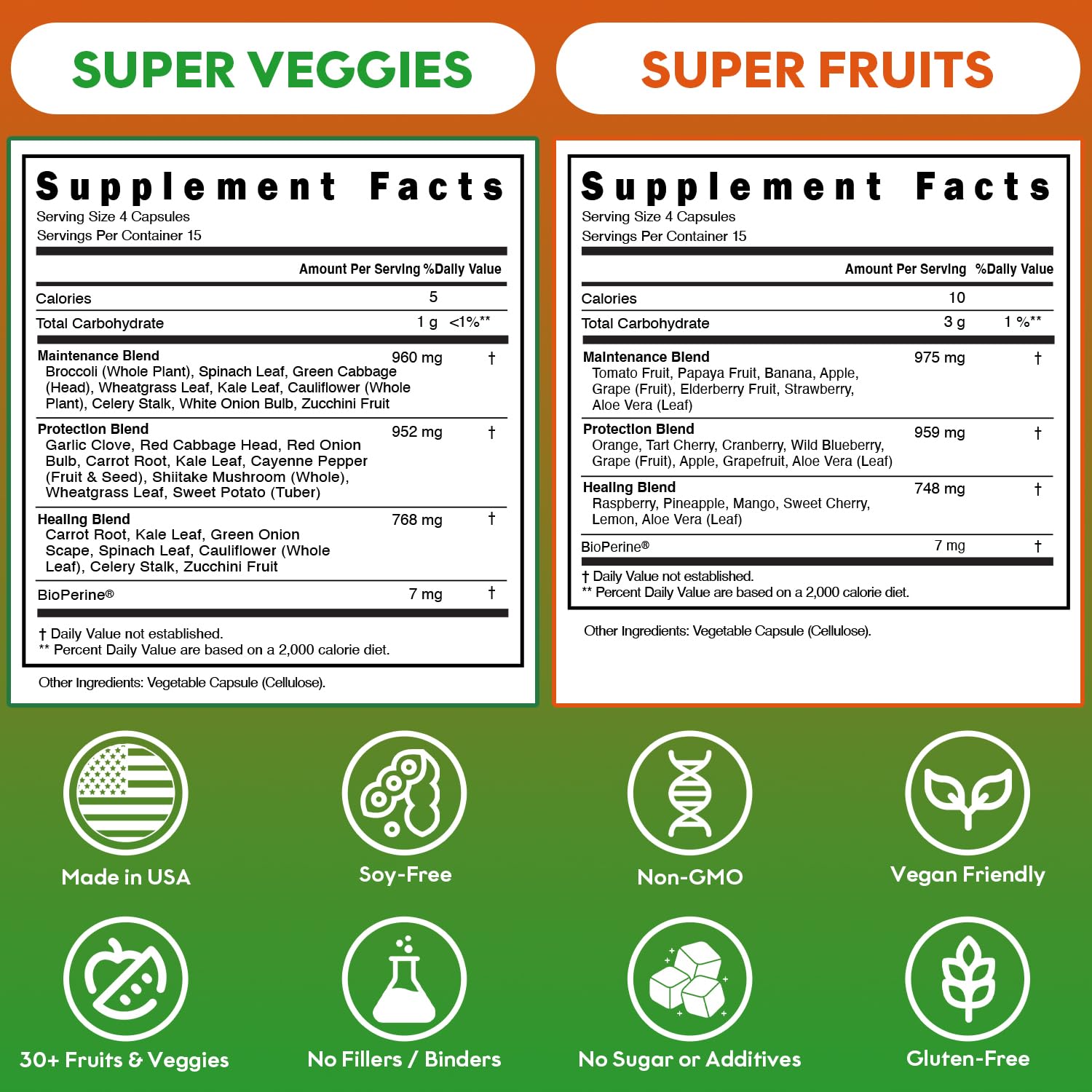 Fruits and Veggies Supplement (60 Day Supply) Powerfull Blend of 39 Whole Fruits and Veggies, Fills Nutritional Gaps, Get Energy, Well-being. USA Made Non-GMO/Vegan/Gluten Free. Packaging May Vary ROOTIE Au supplements