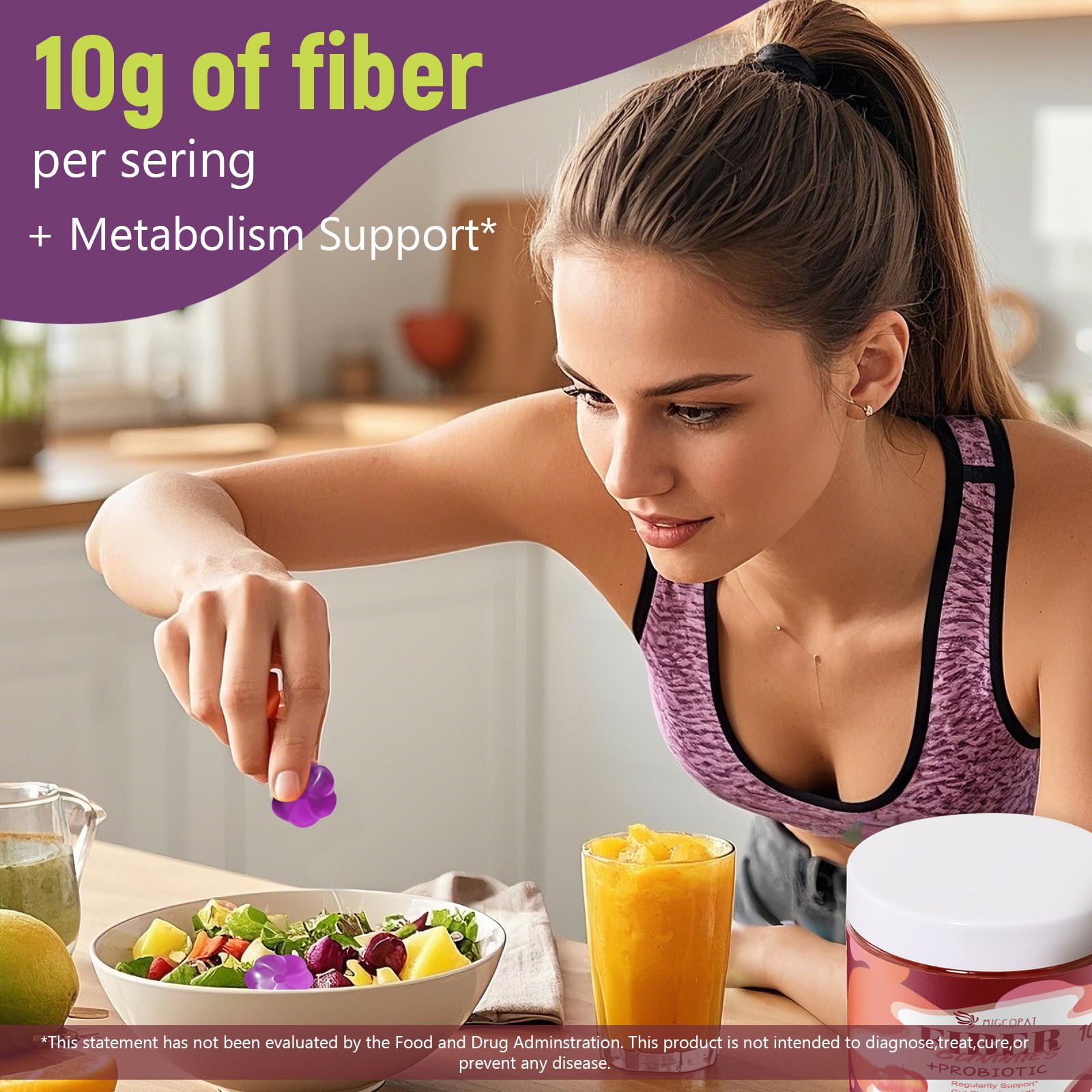 Migcopat 10G Fiber Gummies for Adults, No Sugar Added Grape Flavor, Fiber Supplement with 30 Billion CFU Probiotics Blend, ACV, Vitamin C, Inulin, Support Digestive Health, 90 Count Migcopat Au supplements