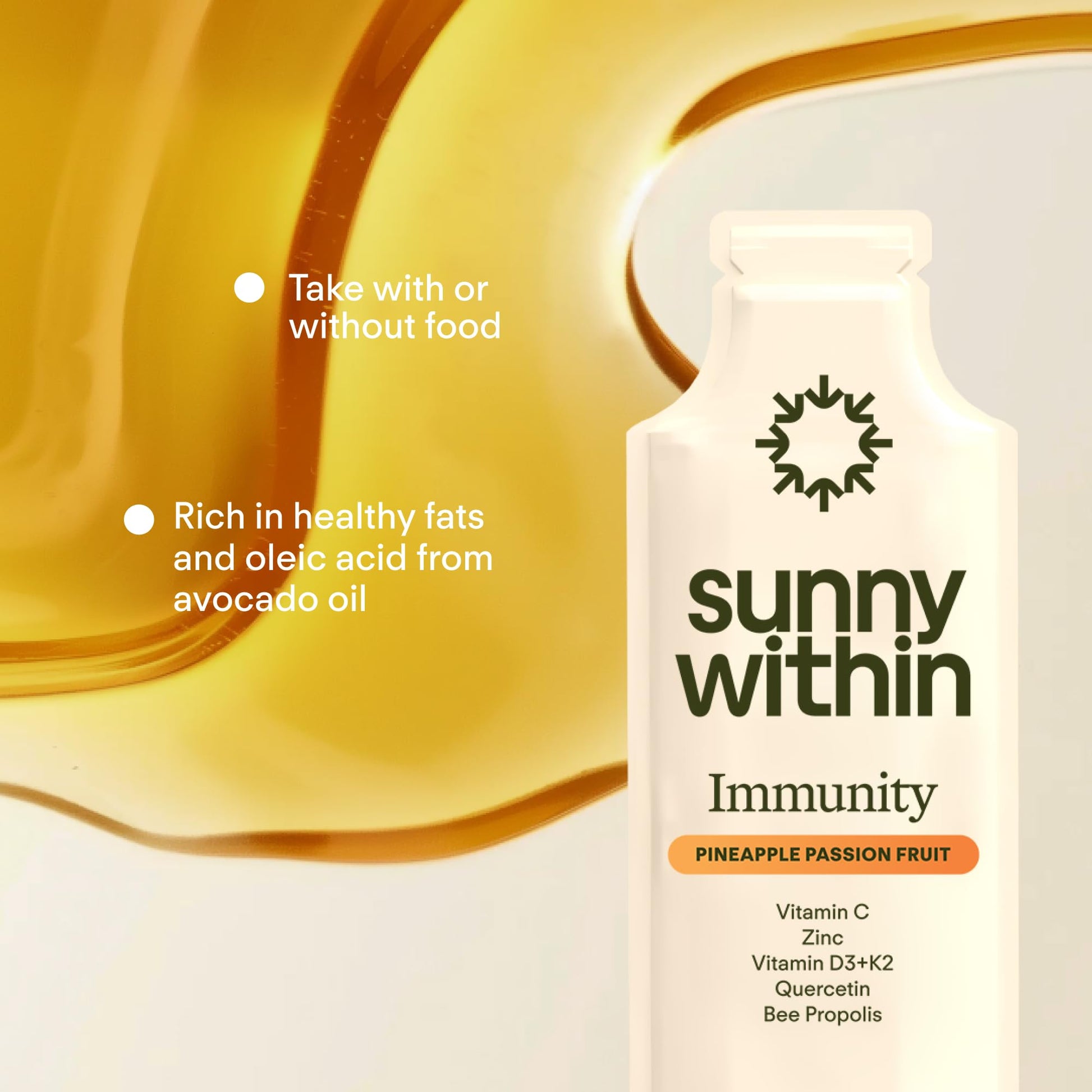 Sunny Within Immunity - 6-in-1 Liposomal Vitamin C Packets, Zinc, D3 + K2, Quercetin, Bee Propolis & Avocado Oil - Antioxidant Liquid Supplement for Immunity, Skin & Bone* - 30 Pouches Sunny Within Au supplements
