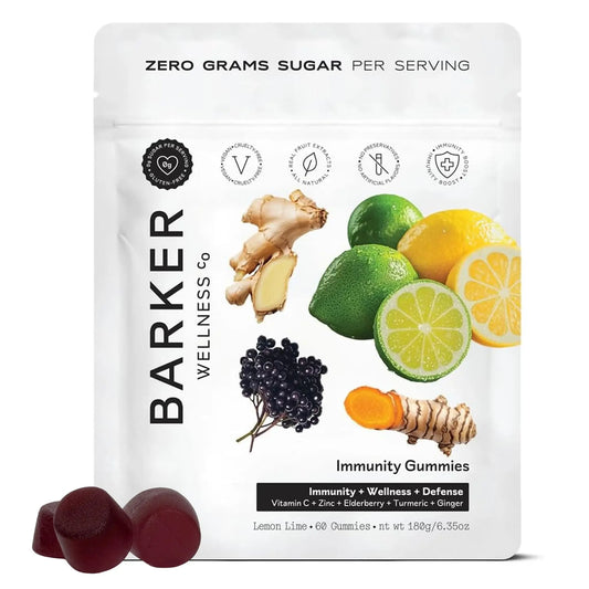 Barker Wellness Immunity Gummies with Vitamin C, Zinc, Elderberry, Turmeric & Ginger for Daily Immune Support | Vegan, Sugar-Free, Lemon-Lime Flavor | Seasonal Wellness Essentials, 60 Count Barker Wellness CoAU supplements