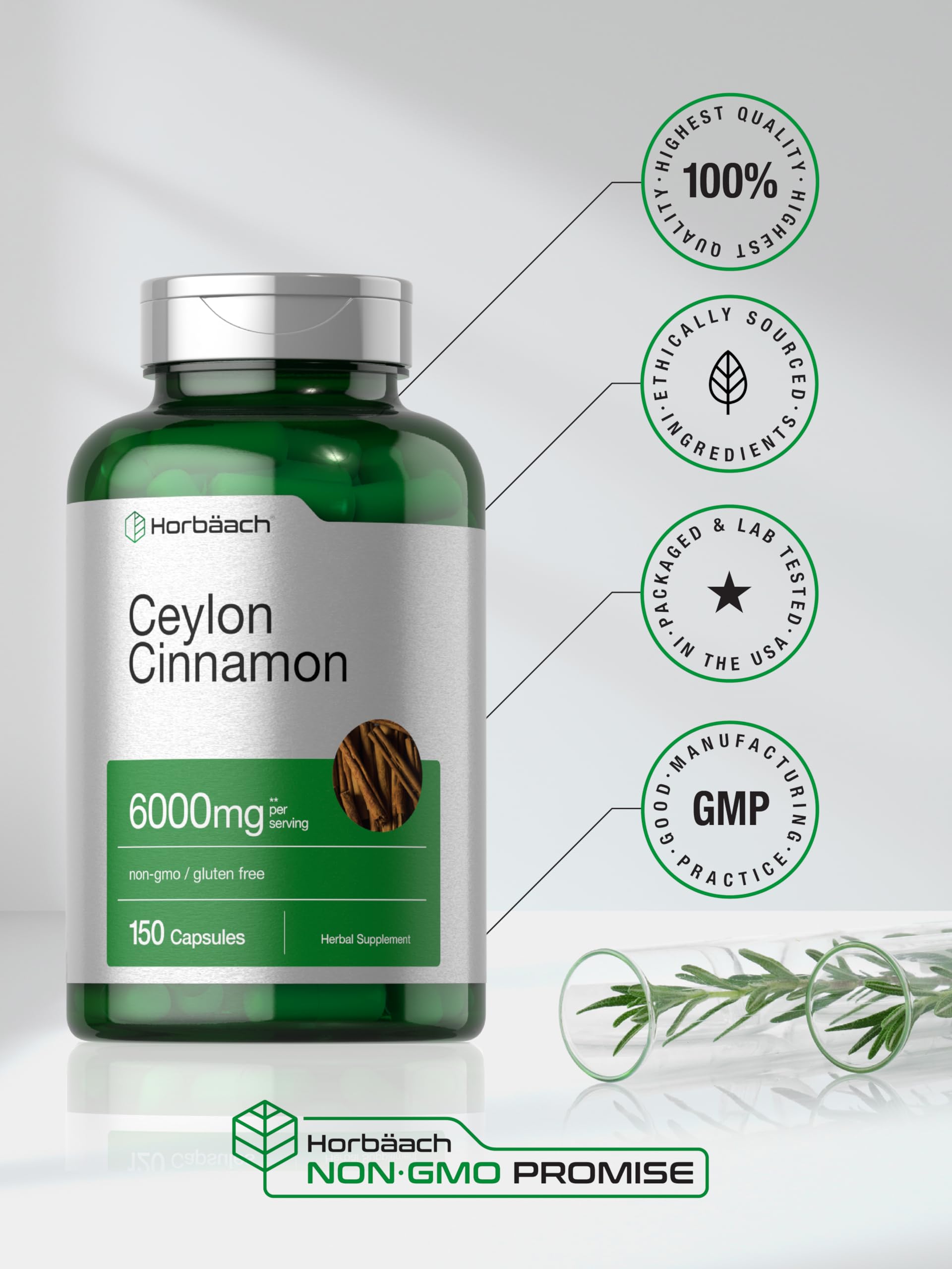 Ceylon Cinnamon Capsules | 6000 mg | 150 Count | Non-GMO & Gluten Free Supplement Horbäach Au supplements