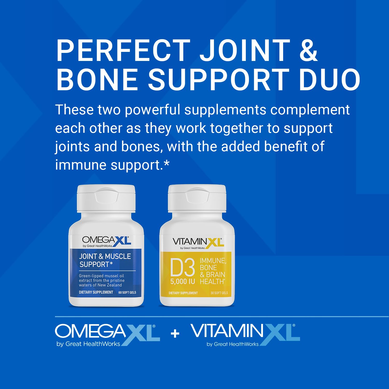 OmegaXL Joint Support Supplement - 60 Softgels & VitaminXL D3 High Potency Daily Vitamin D 5000 IU 125mcg Immune Support Supplement (30 Softgels) - 2 Pack OmegaXL Au supplements