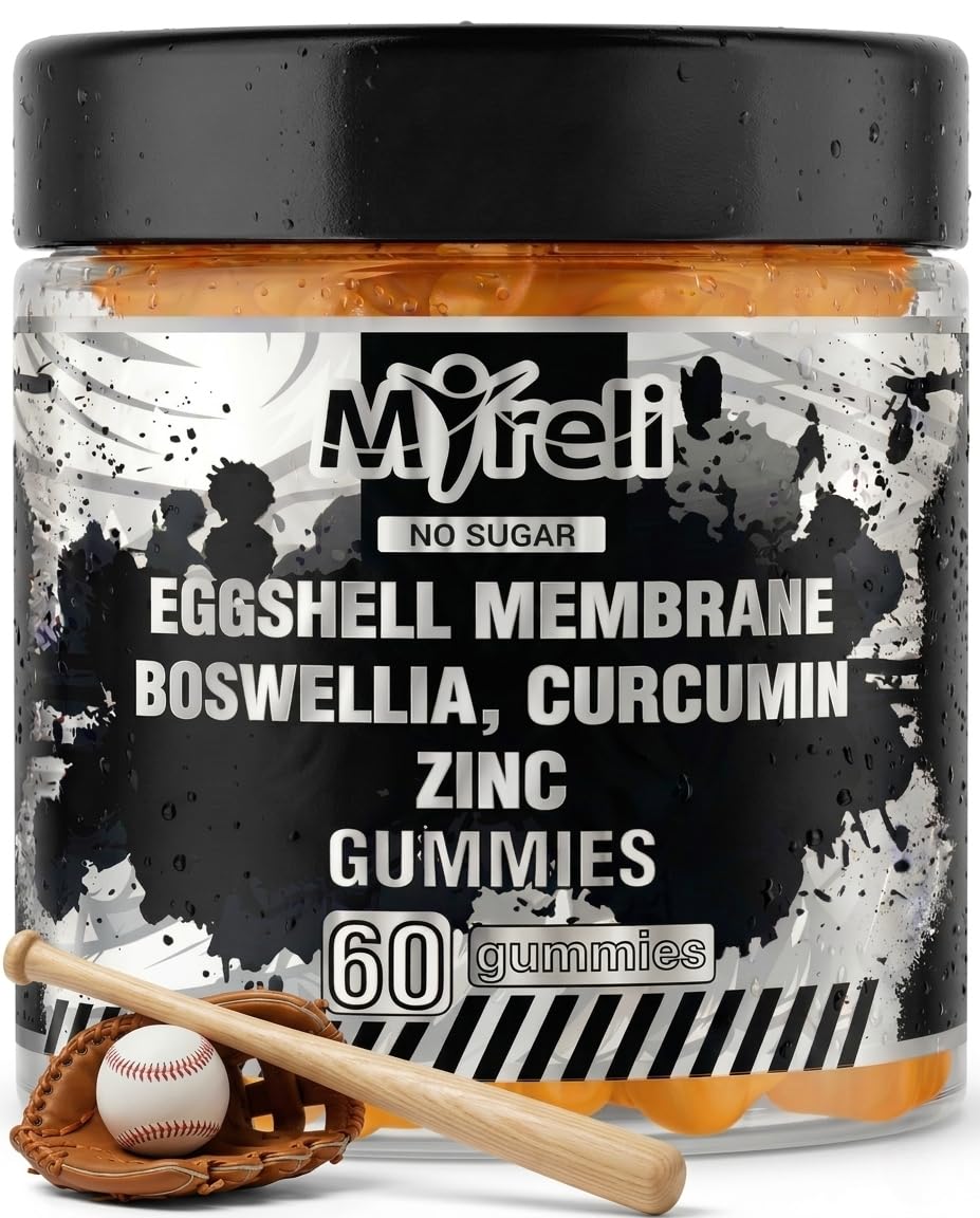 MYRELI Eggshell Membrane 400mg, Boswellia 300mg, Curcumin 250mg & Zinc 20mg Gummies - Baseball Athlete Joint Support, Flexibility, Recovery, Antioxidant, Energy, Endurance - Vegan, Non-GMO, 60 Gummies MYRELI Au supplements