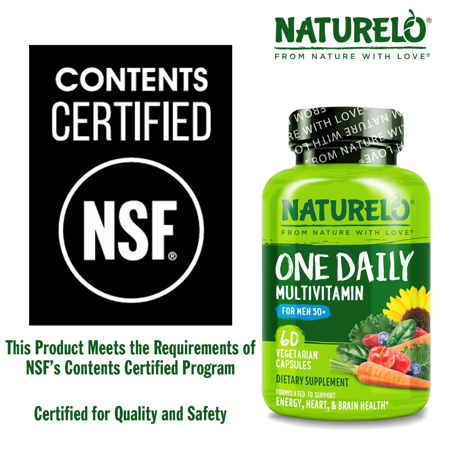 NATURELO Mens Multivitamins for Men 50+ - One Daily Multivitamin for Men with Vitamins, Minerals & Organic Whole Foods, Boost Energy & Health, Non-GMO, 60 Vegetarian Capsules NATURELO Au supplements