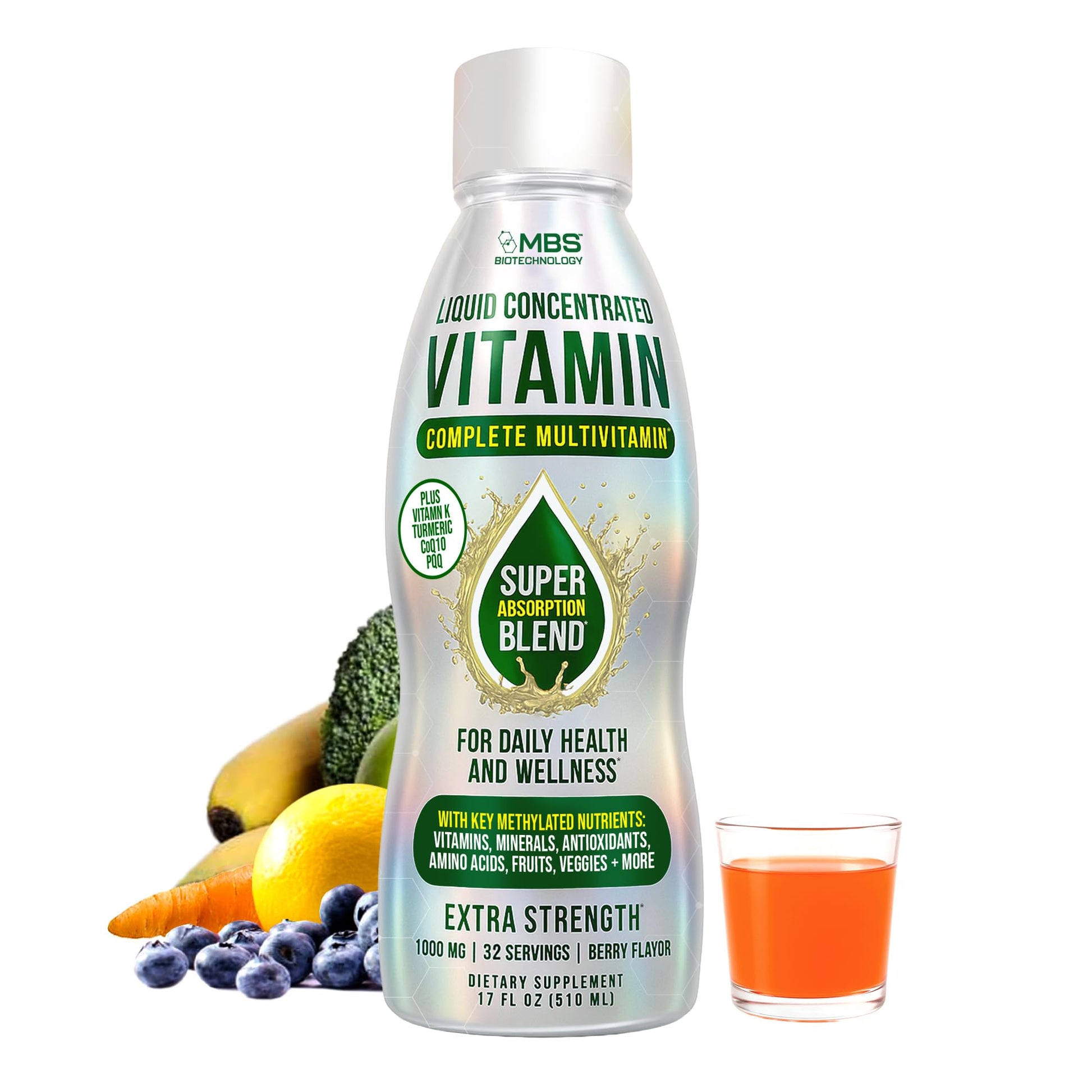 MBS Biotechnology Liquid Multivitamin for Adults – Complete High-Absorption Daily Vitamin with Superfoods, CoQ10, B-Complex, Turmeric & PQQ – Immune & Energy Support – Berry Flavor, 17 oz MBS Biotechnology Au supplements