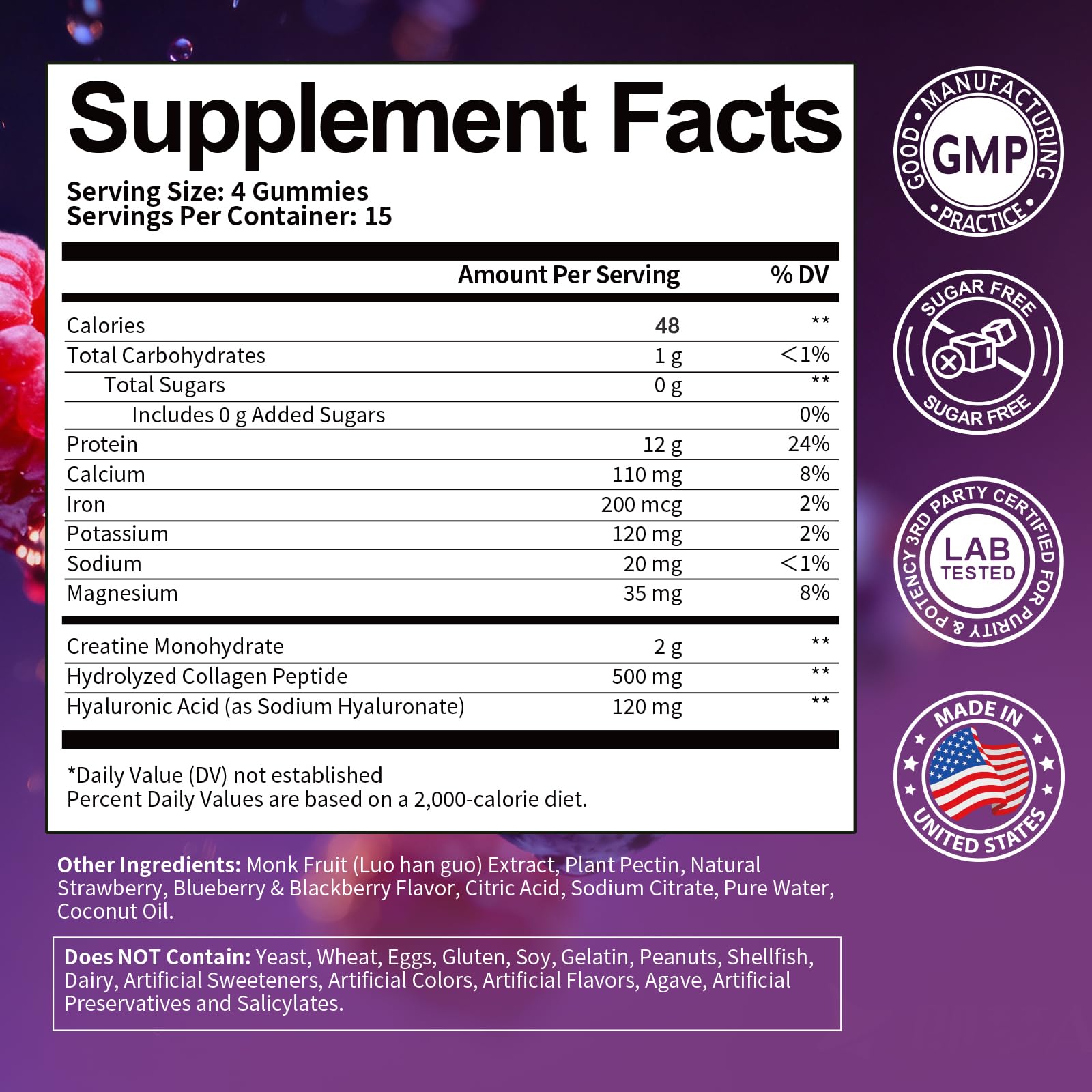 3 in 1 Whey Protein Gummies | Creatine Monohydrate | Collagen, 0 Sugar, Pure Protein Source, Muscle & Energy Support, Berry Flavor, for Women and Men Totaria Au supplements