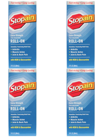 Stopain Pain Relief Roll On Gel 3oz (4 Pack) USA Made, Max Strength Fast Acting with MSM, Glucosamine, Menthol for Lower Back, Knee, Neck, HSA FSA Approved Topical Analgesic Products Stopain Au supplements