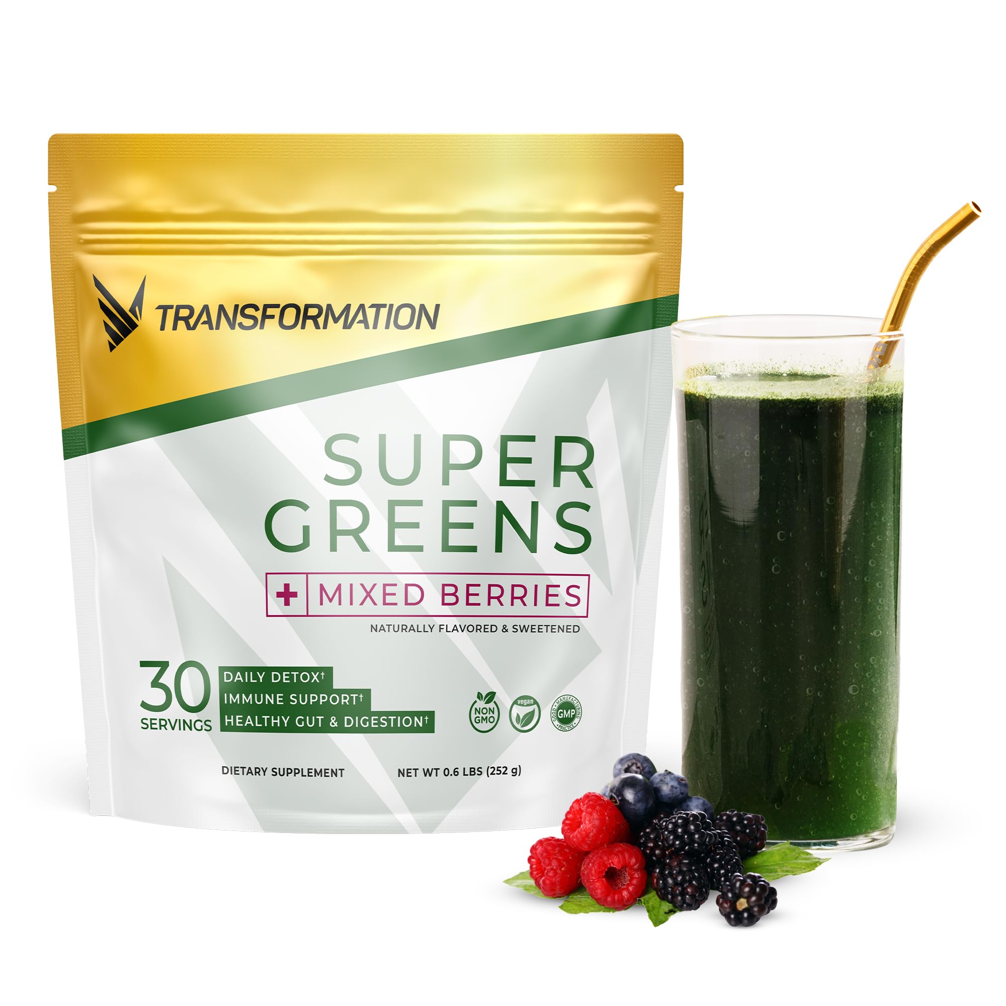 Transformation Super Greens Superfood Green Juice Powder - Immune & Energy Support | Natural Ingredients | Detoxifying & Alkalizing Minerals - Spirulina, Chlorella, Wheatgrass, Spinach, Alfalfa SPR BODY Au supplements