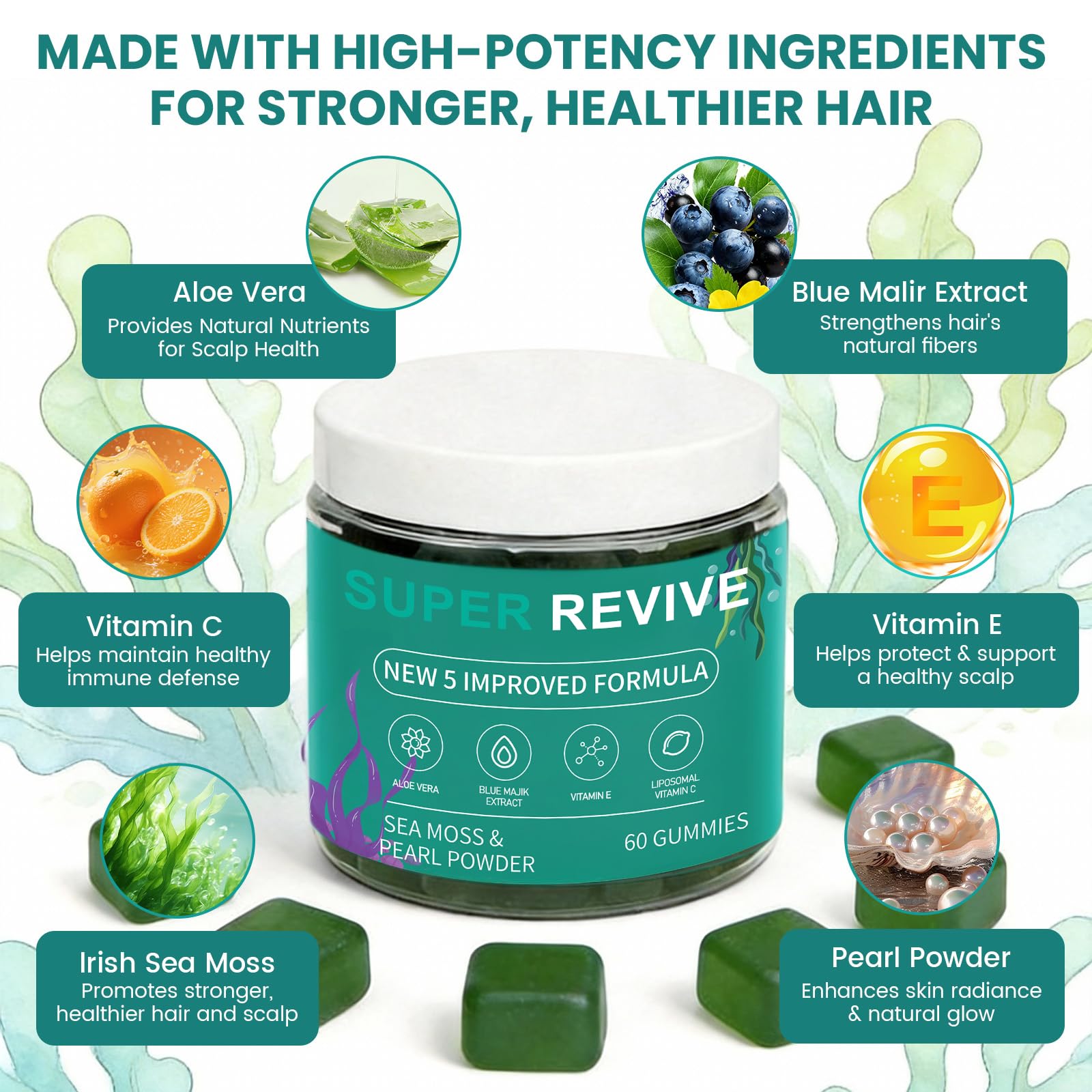 caicieter Super Revive Gummies for Hair Loss - Sea Moss Gummies with Vitamin C, E, Aloe Vera & Pearl Powder Glow, Promotes Thicker, Fuller & Stronger Hair - 60 Count caicieter Au supplements