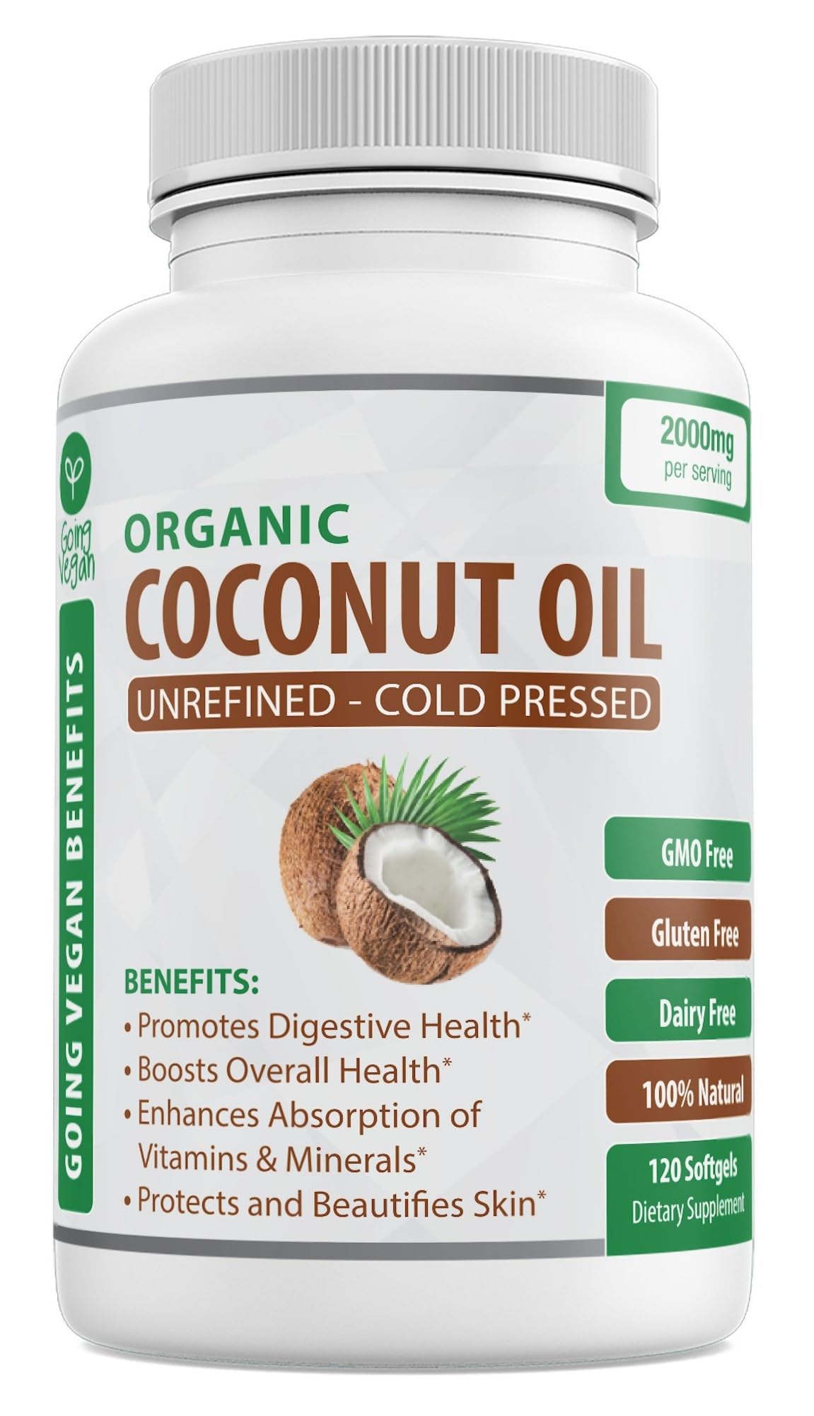 Organic Coconut Oil Capsules 2000mg - 100% Extra Virgin, Cold Pressed for Healthy Skin Going Vegan Au supplements