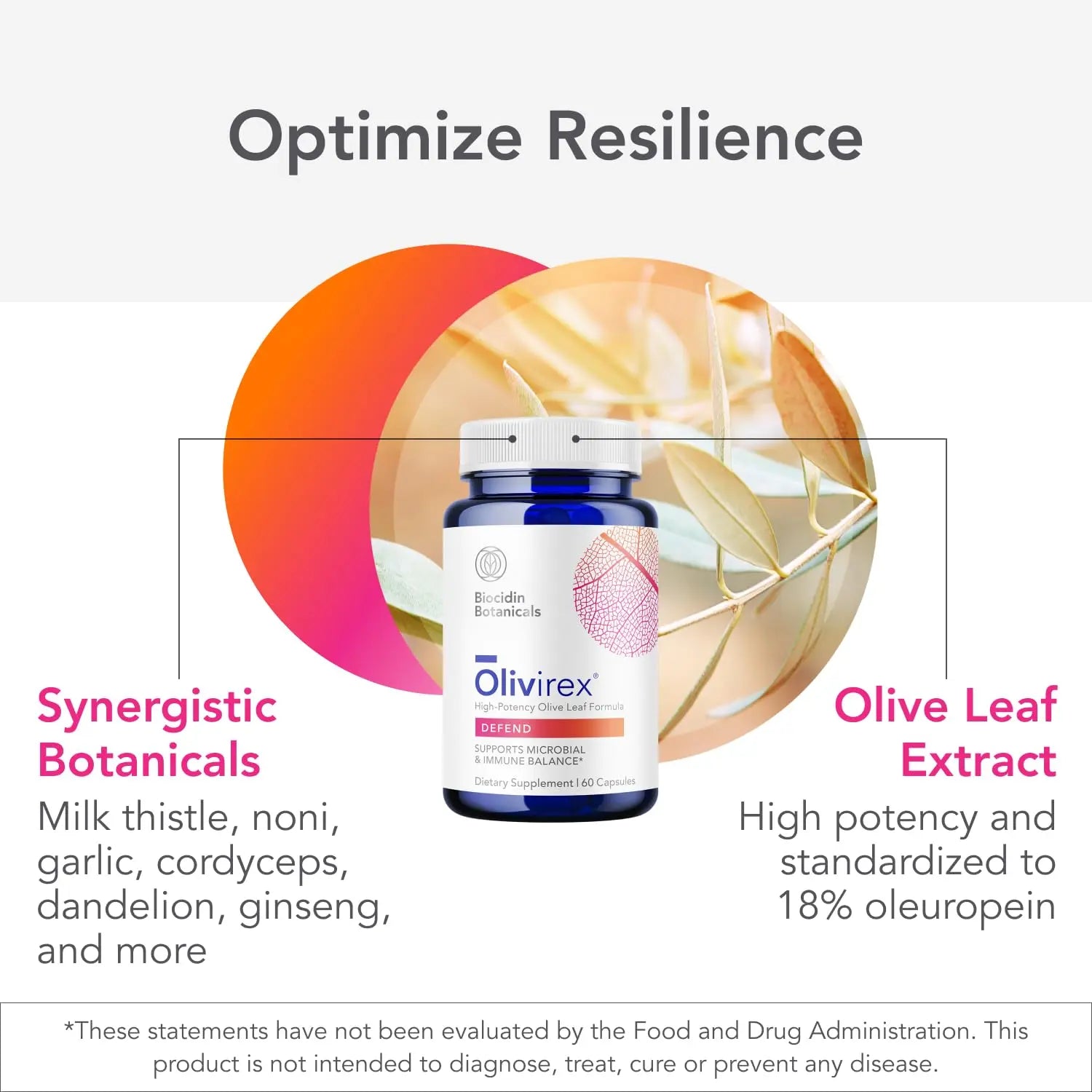 Biocidin Olivirex - Oleuropein Olive Leaf Extract Capsules - High Potency, 18% Oleuropein - Promote Microbial & Immune Support - Professional-Grade Botanical Blend for Detox & Wellness (60 Capsules) Bio-Botanical Research Au supplements