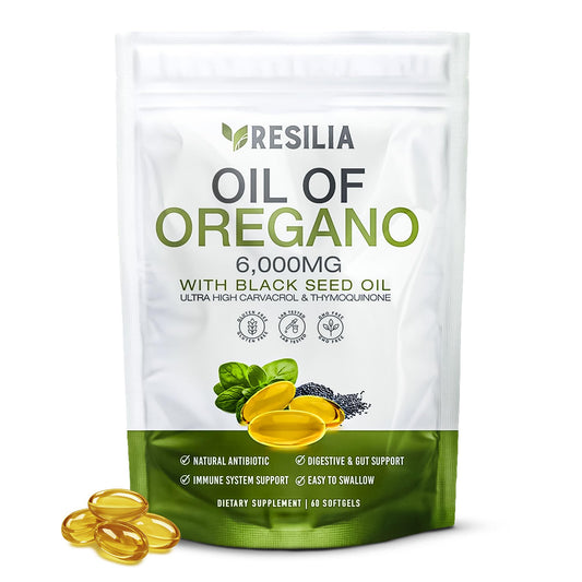 Resilia Softgels with Black Seed Oil 6000mg – Organic Oregano Oil Capsules for Immune & Digestive Support – Non-GMO, Gluten-Free Softgels Resilia Oil Of OreganoUS supplements