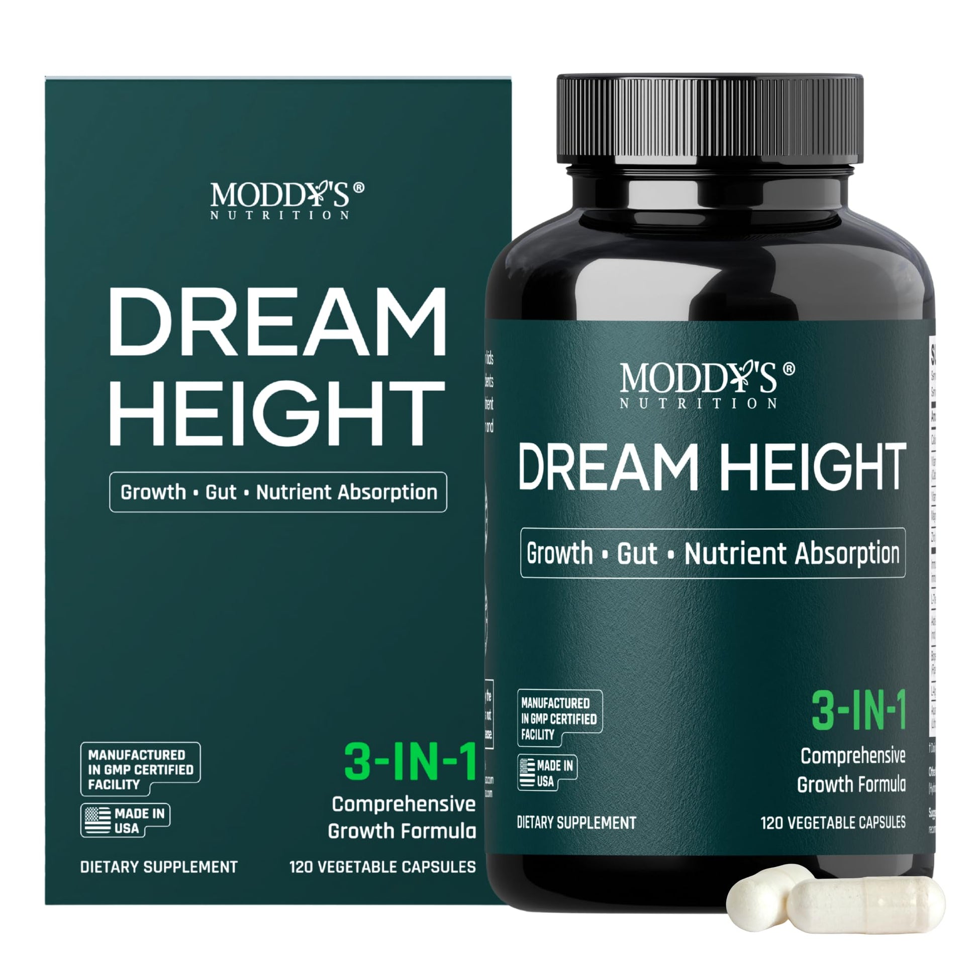 Moddy's Nutrition DreamHeight Growth Supplement for Kids & Teens, Bone, Immune & Sleep Support, Clinically Studied Formula, 120 Small Easy-to-Swallow Capsules Moddy's Nutrition Au supplements