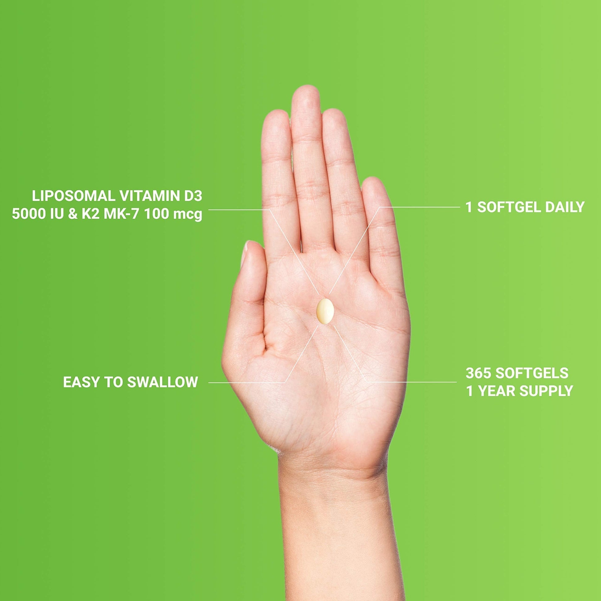 UpNourish Liposomal D3 K2 MK-7 – 365 Mini softgels with Organic Coconut Oil - 5000 IU 125 mcg Vitamin D3 and 100 mcg Vitamin k2 for Optimal Bone and Immune Health UpNourish Au supplements