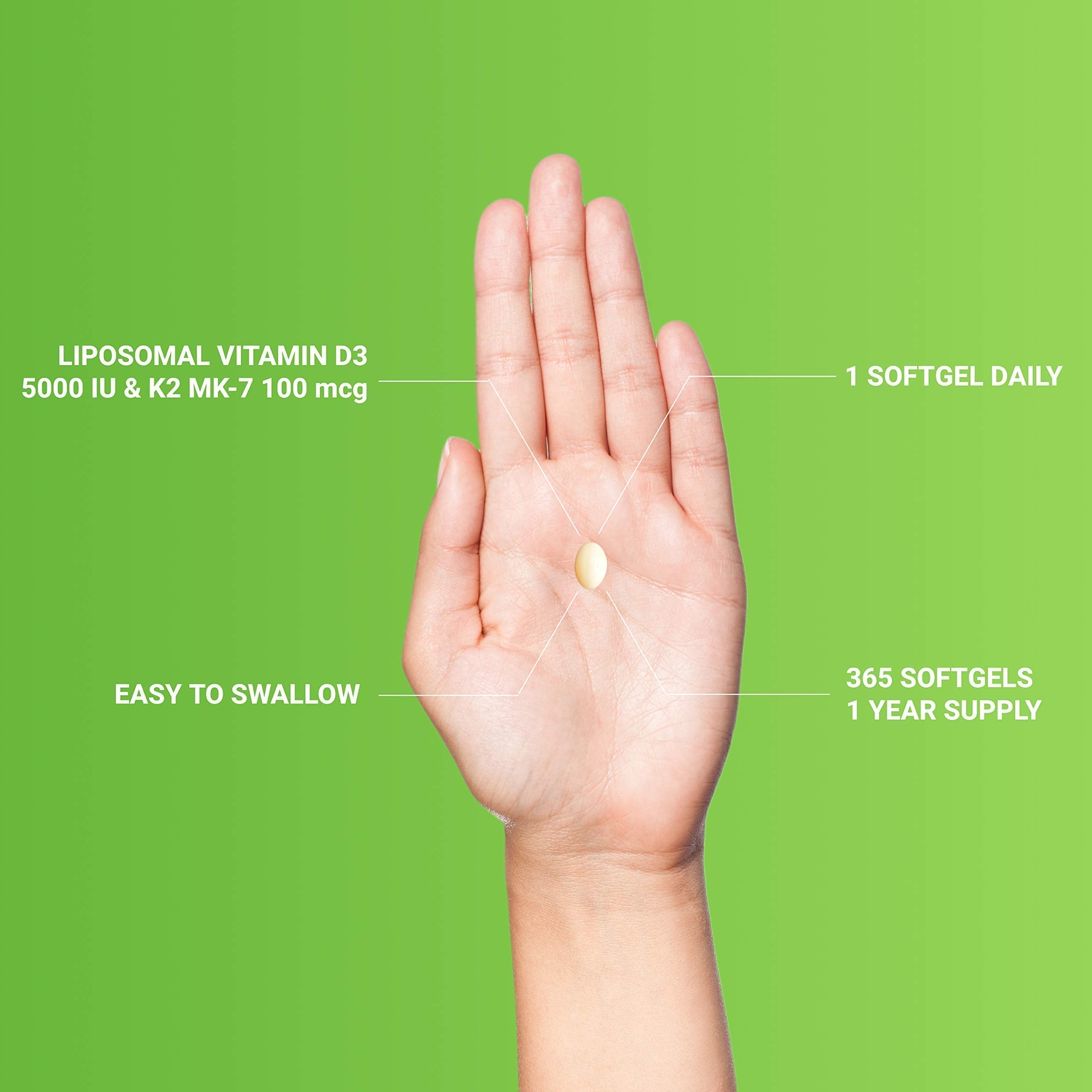 UpNourish Liposomal D3 K2 MK-7 – 365 Mini softgels with Organic Coconut Oil - 5000 IU 125 mcg Vitamin D3 and 100 mcg Vitamin k2 for Optimal Bone and Immune Health UpNourish Au supplements