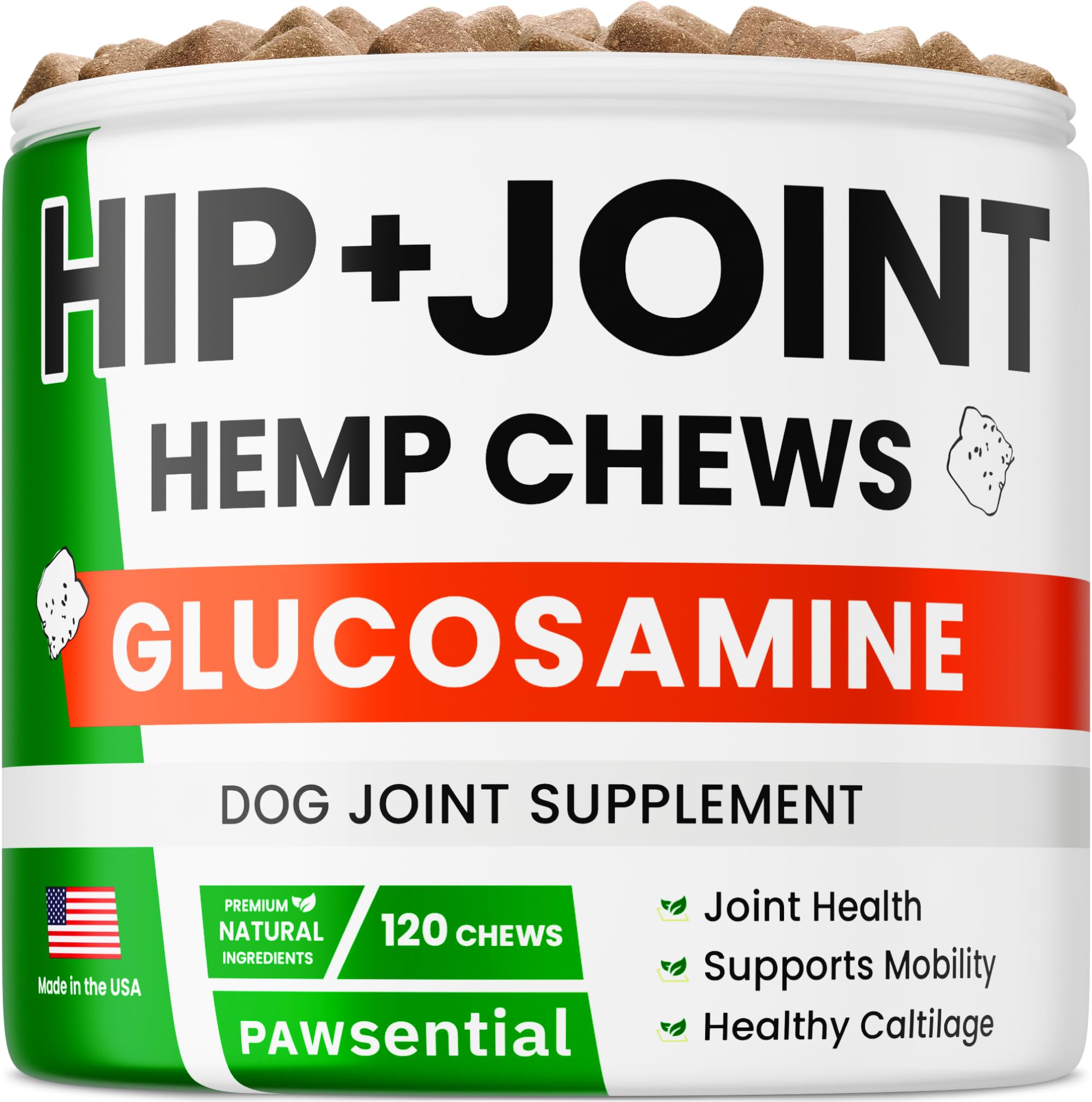 Pawsential Hemp Treats - Dog Joint Supplement - Mobility Support Chews w/Glucosamine Chondroitin, Turmeric, MSM - Hip & Joint Chews - Joint Pain Relief Treats - 120Ct Pawsential Au supplements