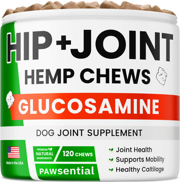 Pawsential Hemp Treats - Dog Joint Supplement - Mobility Support Chews w/Glucosamine Chondroitin, Turmeric, MSM - Hip & Joint Chews - Joint Pain Relief Treats - 120Ct Pawsential Au supplements