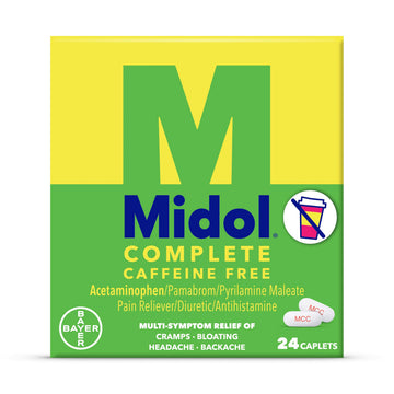 Midol Complete Caffeine Free Caplets 24ct: Midol Complete Caffeine Free Menstrual Pain Relief Caplets with Acetaminophen, Provides Headache Relief and Period Cramps Relief, 24 Count Midol Au supplements