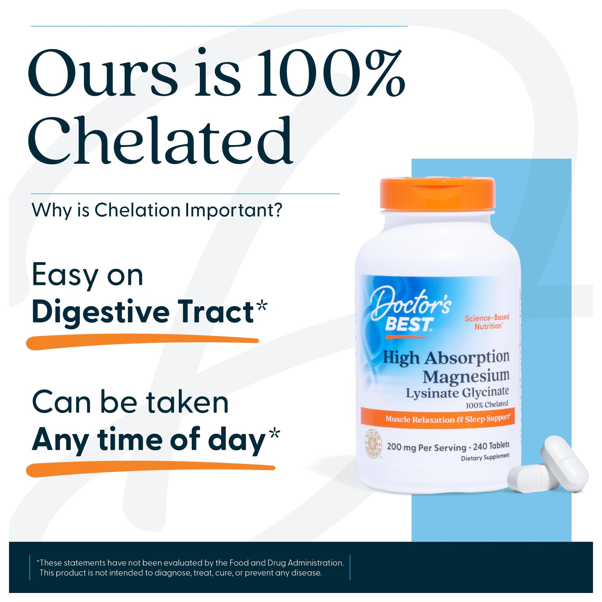 Doctor's Best High Absorption Magnesium Glycinate Lysinate Supplement for Sleep Support - Chelated Magnesium Tablets for Women & Men, 200mg per Serving, Supports Calm & Relaxation, Vegan - 240 Count Doctor's BEST Au supplements