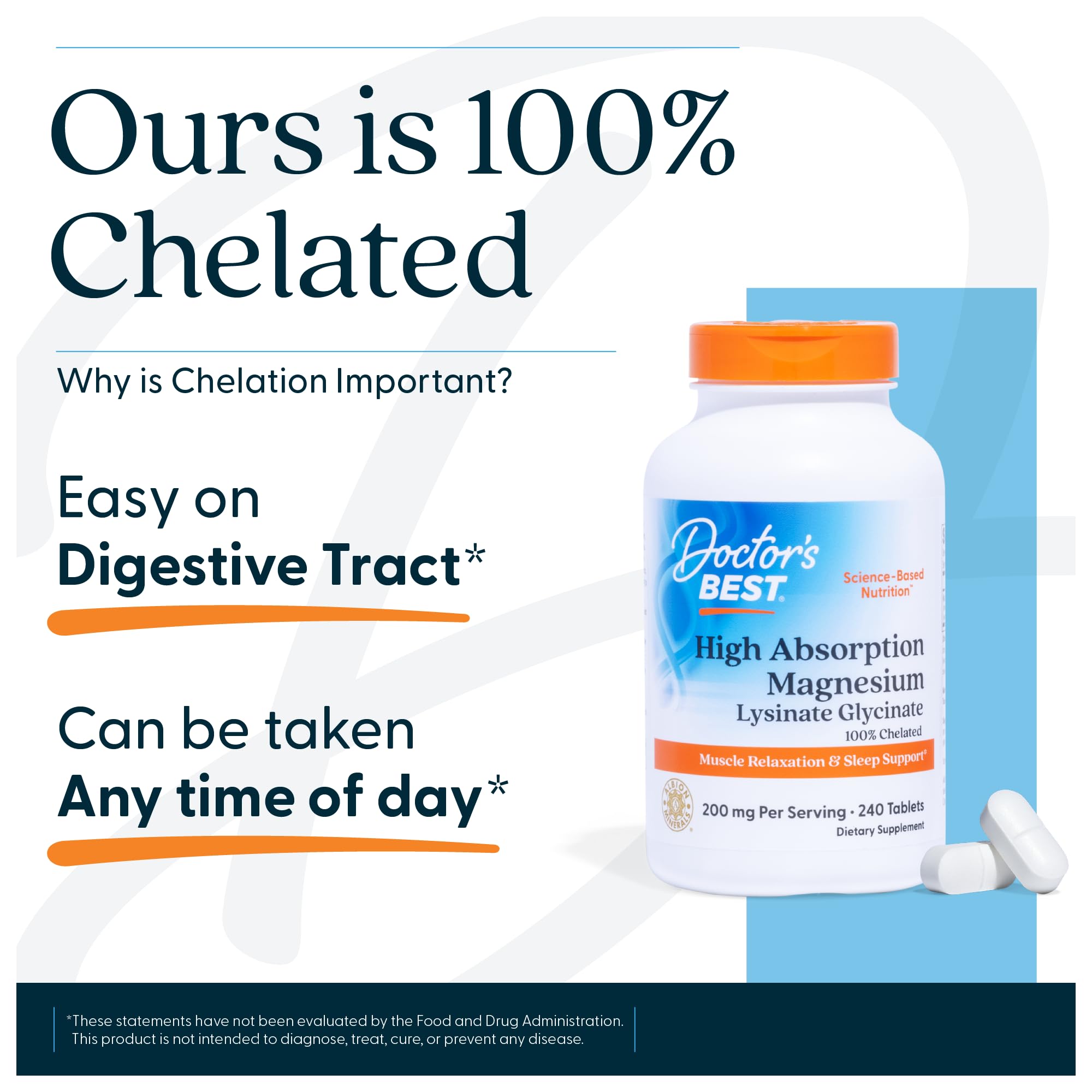 Doctor's Best High Absorption Magnesium Glycinate Lysinate Supplement for Sleep Support - Chelated Magnesium Tablets for Women & Men, 200mg per Serving, Supports Calm & Relaxation, Vegan - 240 Count Doctor's BEST Au supplements