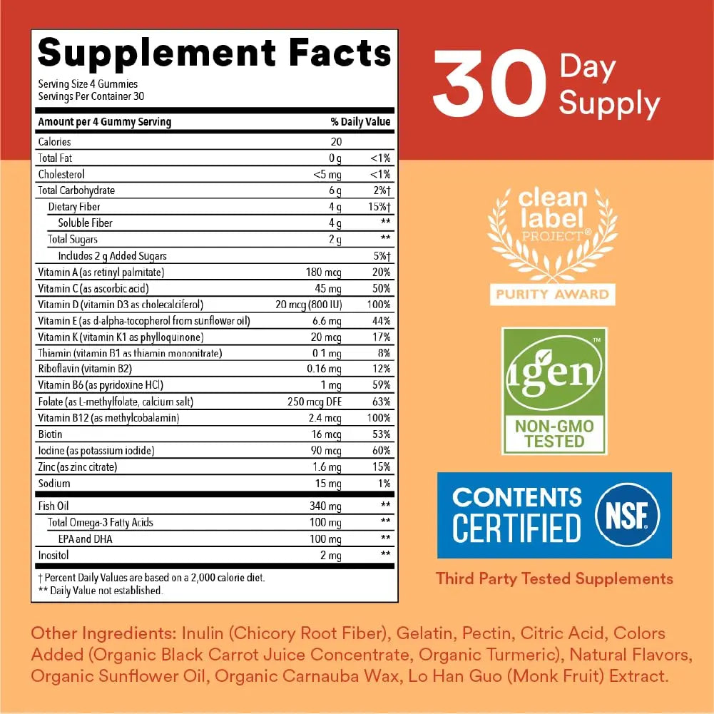 SmartyPants Organic Kids Multivitamin Gummies: Probiotics, Omega 3 (ALA) & Kids Multivitamin Gummies and Fiber Supplement: Omega 3 Fish Oil (EPA/DHA), Vitamin D3, C, Vitamin B12 SmartyPants Au supplements