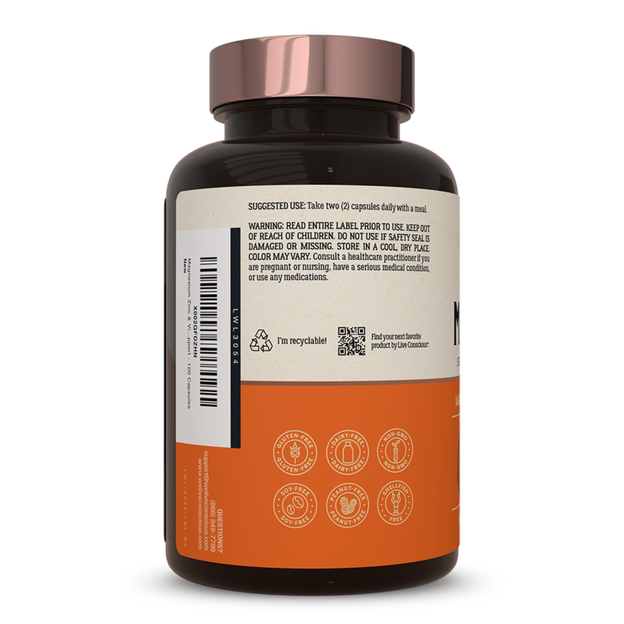 Live Conscious Magwell Magnesium Zinc & Vitamin D3 - Magnesium Glycinate, Malate, & Citrate - Triple Supplement for Women & Men - for Sleep, Bone, Heart, Immune Support - 120 Caps Live Conscious Au supplements