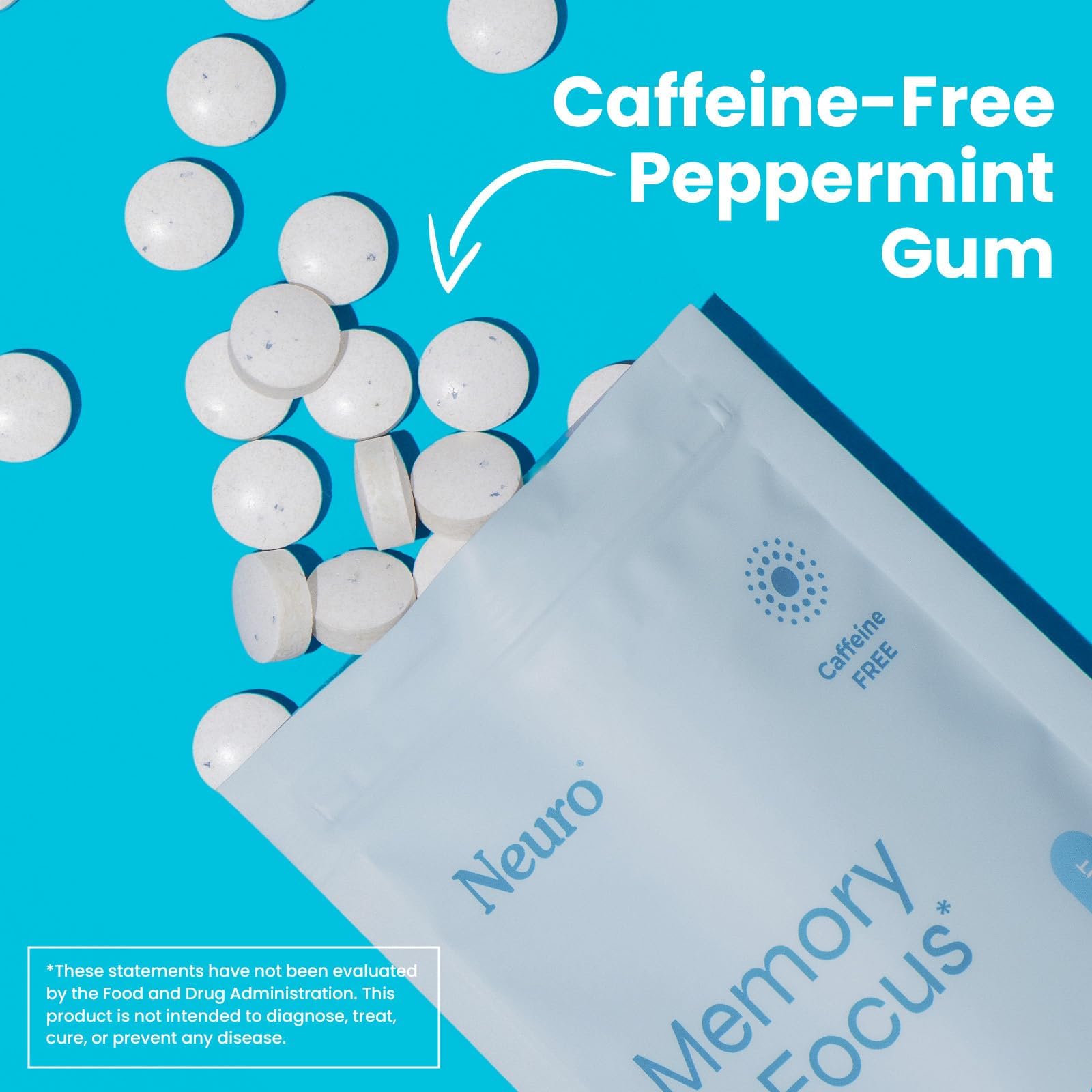 Neuro Memory & Focus Gum - Nootropic Gum with Vitamin B12, Vitamin B6, L-Theanine & Ginseng Extract - Natural Brain Support Supplement - Vegan, Caffeine & Sugar Free Chews - Peppermint, 90 ct Neuro Au supplements