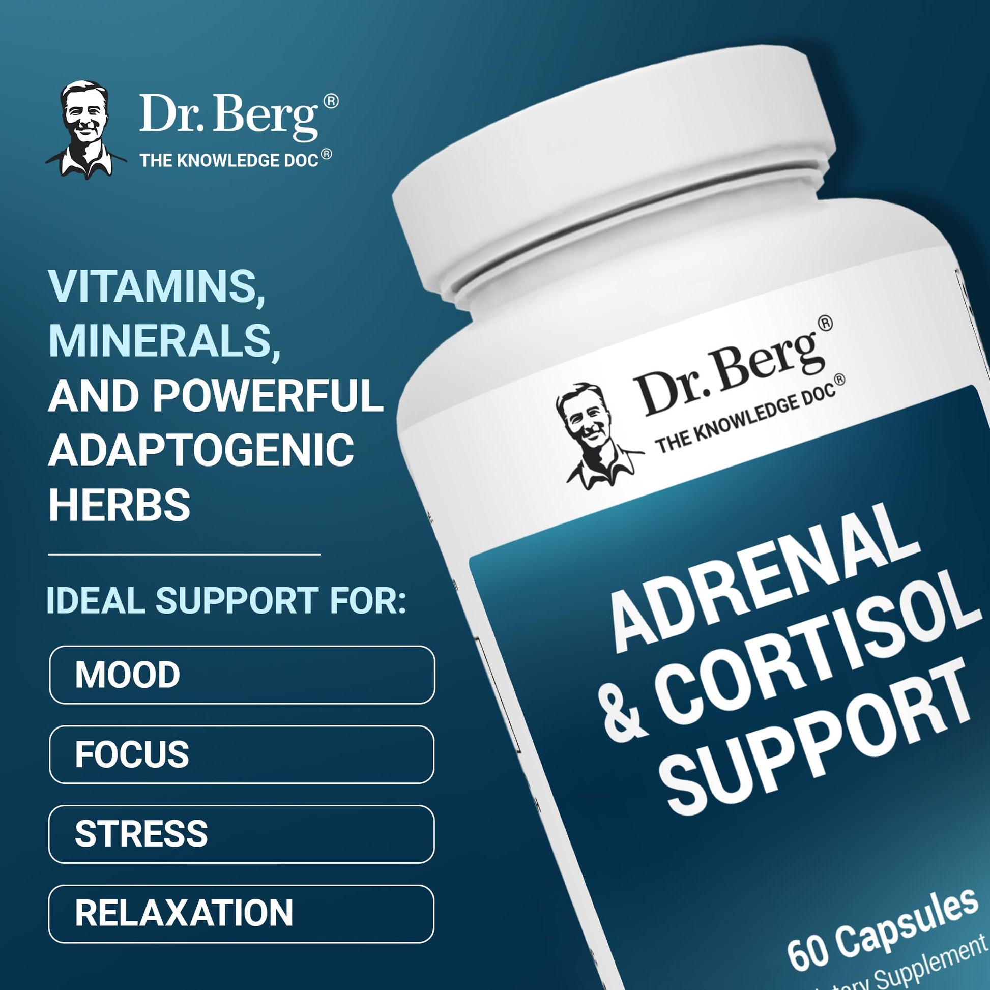 Dr. Berg Adrenal & Cortisol Capsules - Adrenal Supplement & Cortisol Manager - Mood, Focus, Relaxation and Stress Support - Adrenal Supplements with Ashwagandha Extracts - 60 Capsules Dr. Berg Nutritionals Au supplements