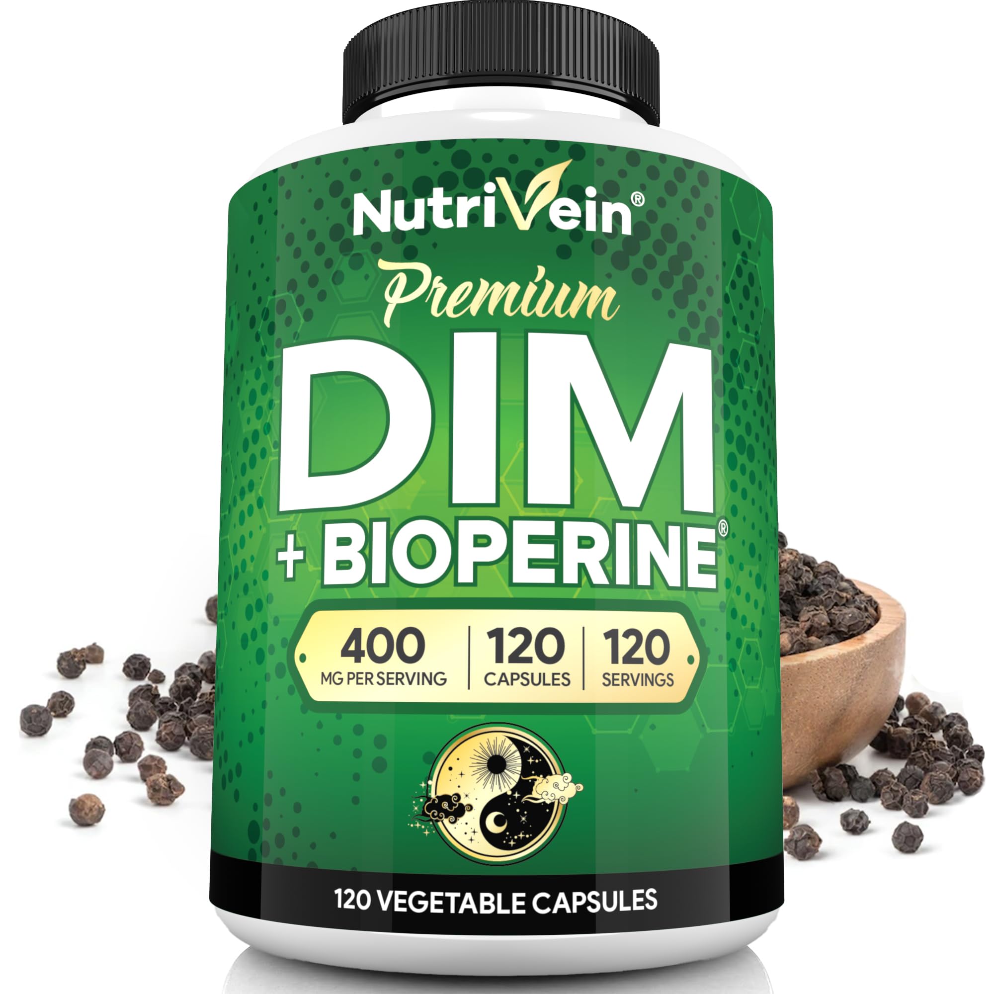 Nutrivein Premium DIM Supplement 400 mg Daily - 120 Servings (120 Capsules): Diindolylmethane for Women and Men - Plus Bioperine - Estrogen Supplement - Menopause and Middle Age Support Nutrivein Au supplements