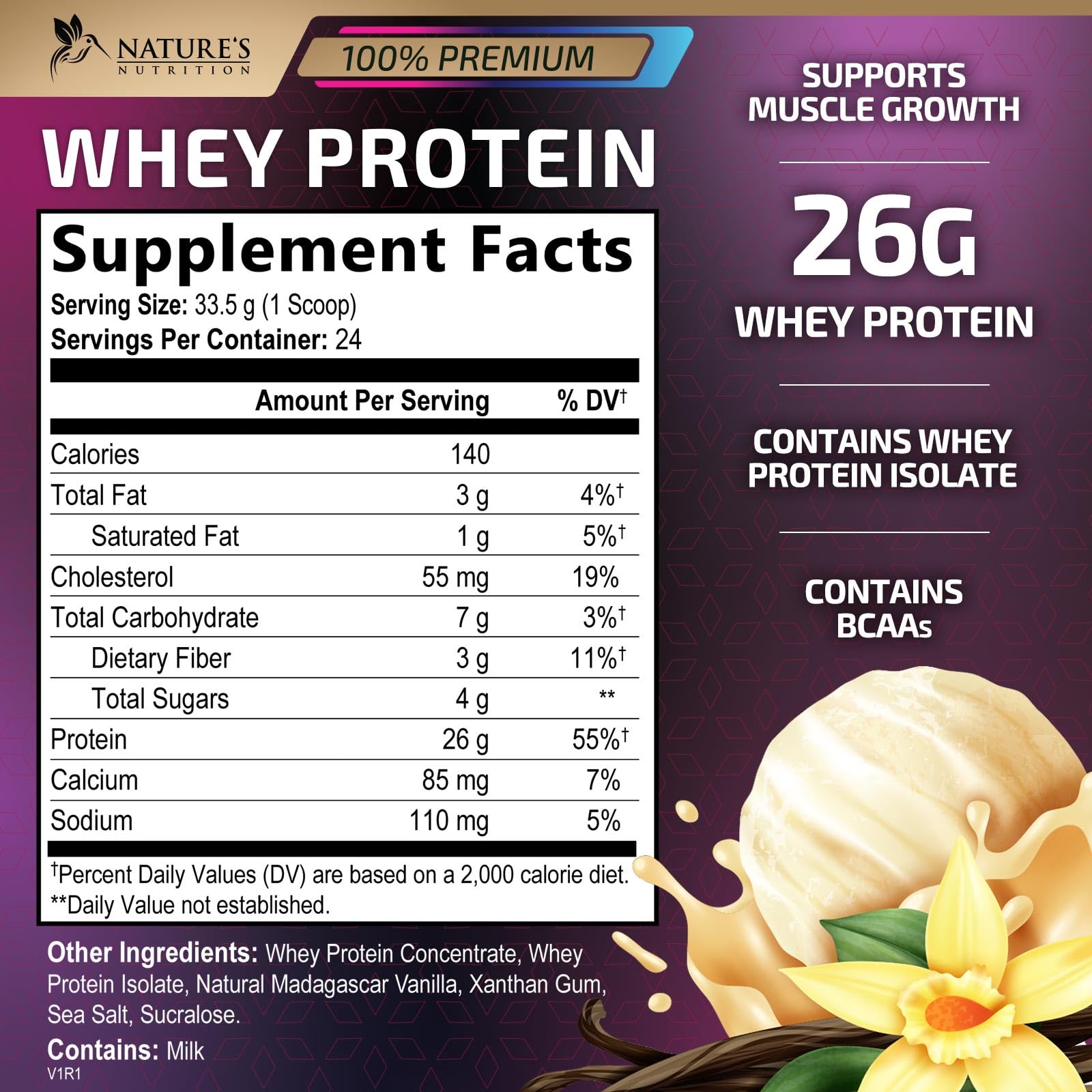 Whey Protein Powder 26g - Vanilla Ice Cream Whey Isolate Protein for Muscle Growth Nature's Nutrition Au supplements