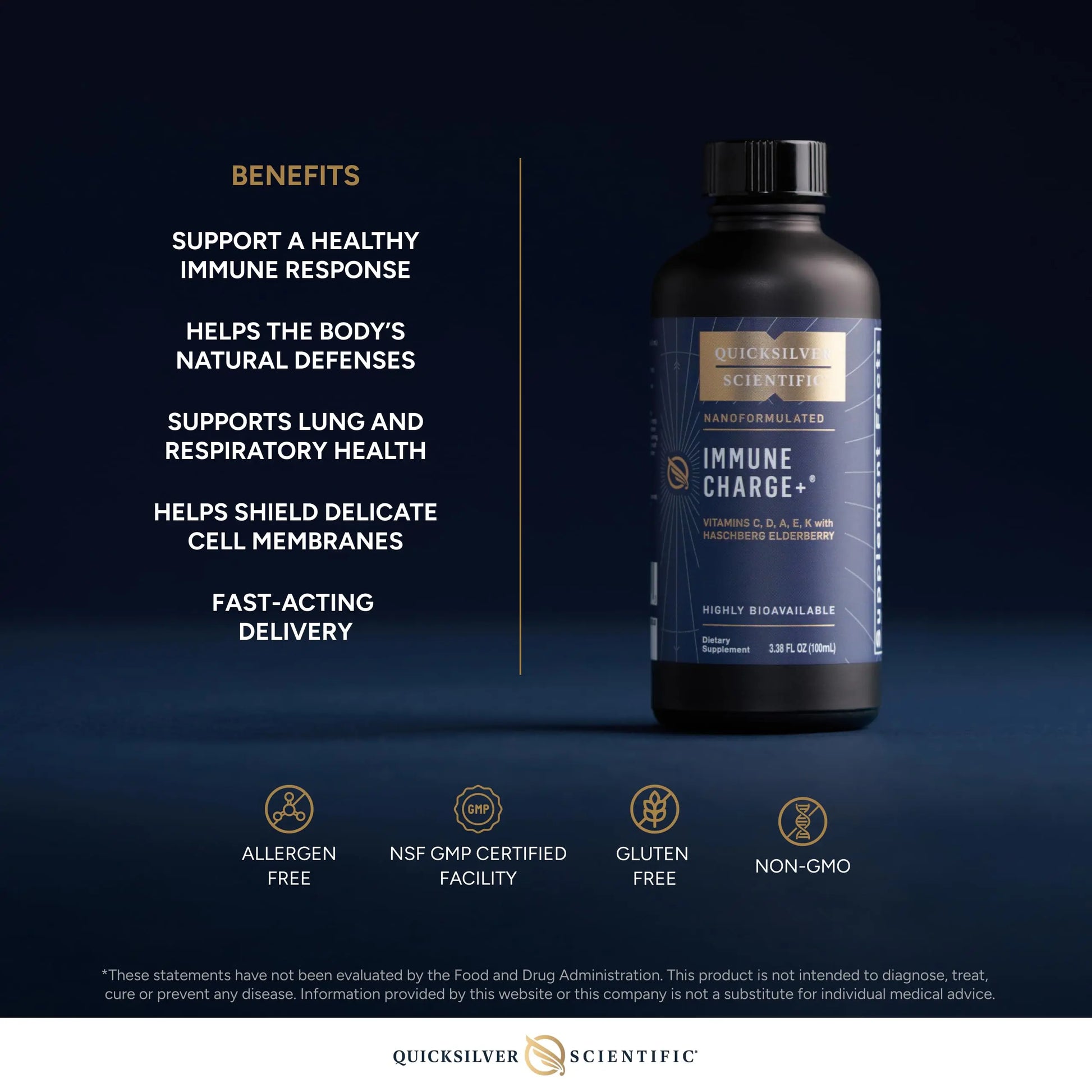 Quicksilver Scientific Immune Charge+ - Elderberry with 10,000 IU Vitamin D3, 25,000 Vitamin A, C, E, K1 & K2 for Immune Health & Lung Support (100ml) Quicksilver Scientific Au supplements