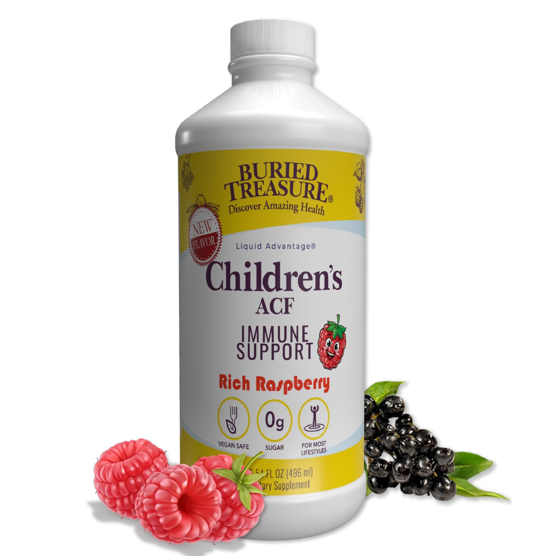 Buried Treasure Children’s ACF Liquid Immune Support for Kids – Elderberry, Echinacea & Botanicals – Raspberry Flavor – 16 oz – Sugar Free Buried Treasure Au supplements