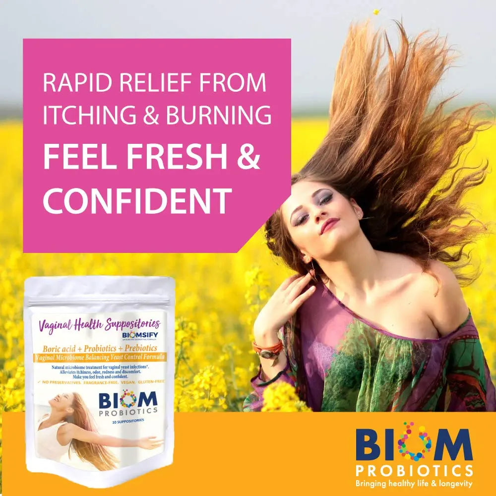 Biom Probiotics Prebiotics Boric acid Suppositories . Feminine Health Probiotic for Infections & pH Essentials VEGAN,PARABEN-FREE (10) Biom Probiotics Au supplements