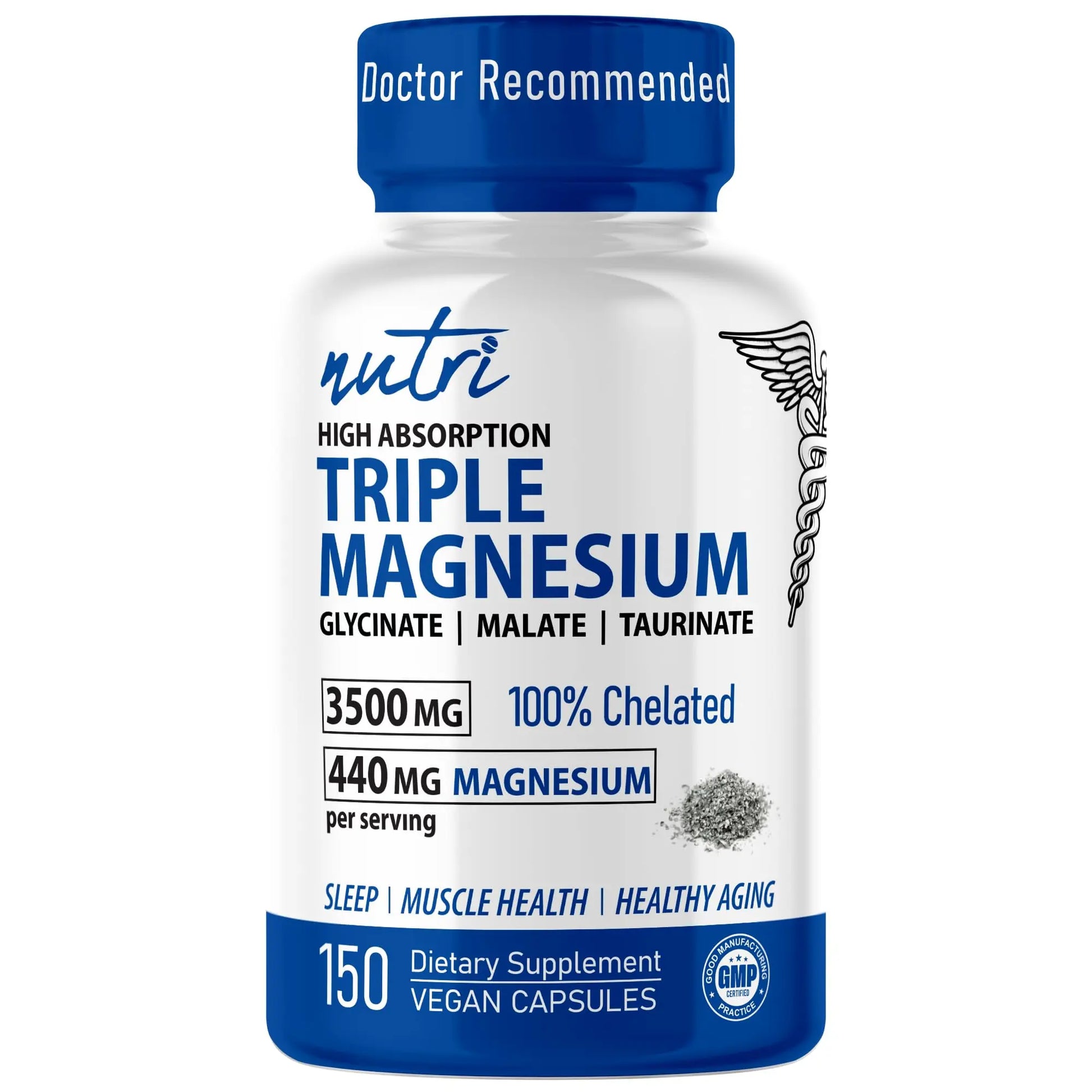 Nutri Triple Magnesium Complex 440mg - Magnesium Glycinate, Malate, & Taurinate - 100% Chelated for Maximum Absorption - 120 Vegan Capsules - Triple Complex Magnesium - Magnesio Triple Complex Nature's Fusions Au supplements