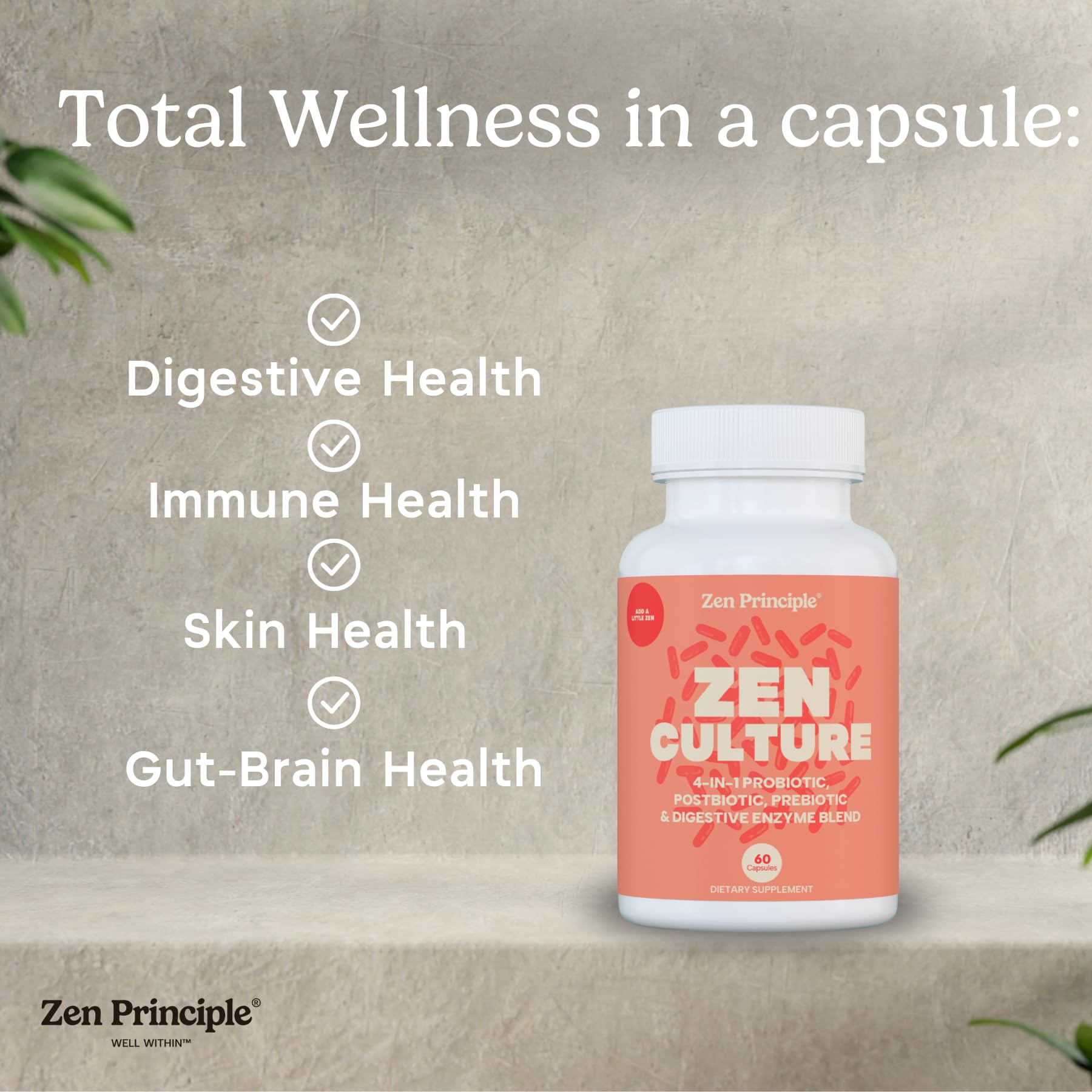 Zen Principle Zenculture™ – 4-in-1 Synbiotic Supplement (Probiotic + Prebiotic + Postbiotic + Digestive Enzymes) with CoreBiome®. Anti Bloating, Immune & Brain-Gut Health. 60 Capsules Zen Principle Au supplements