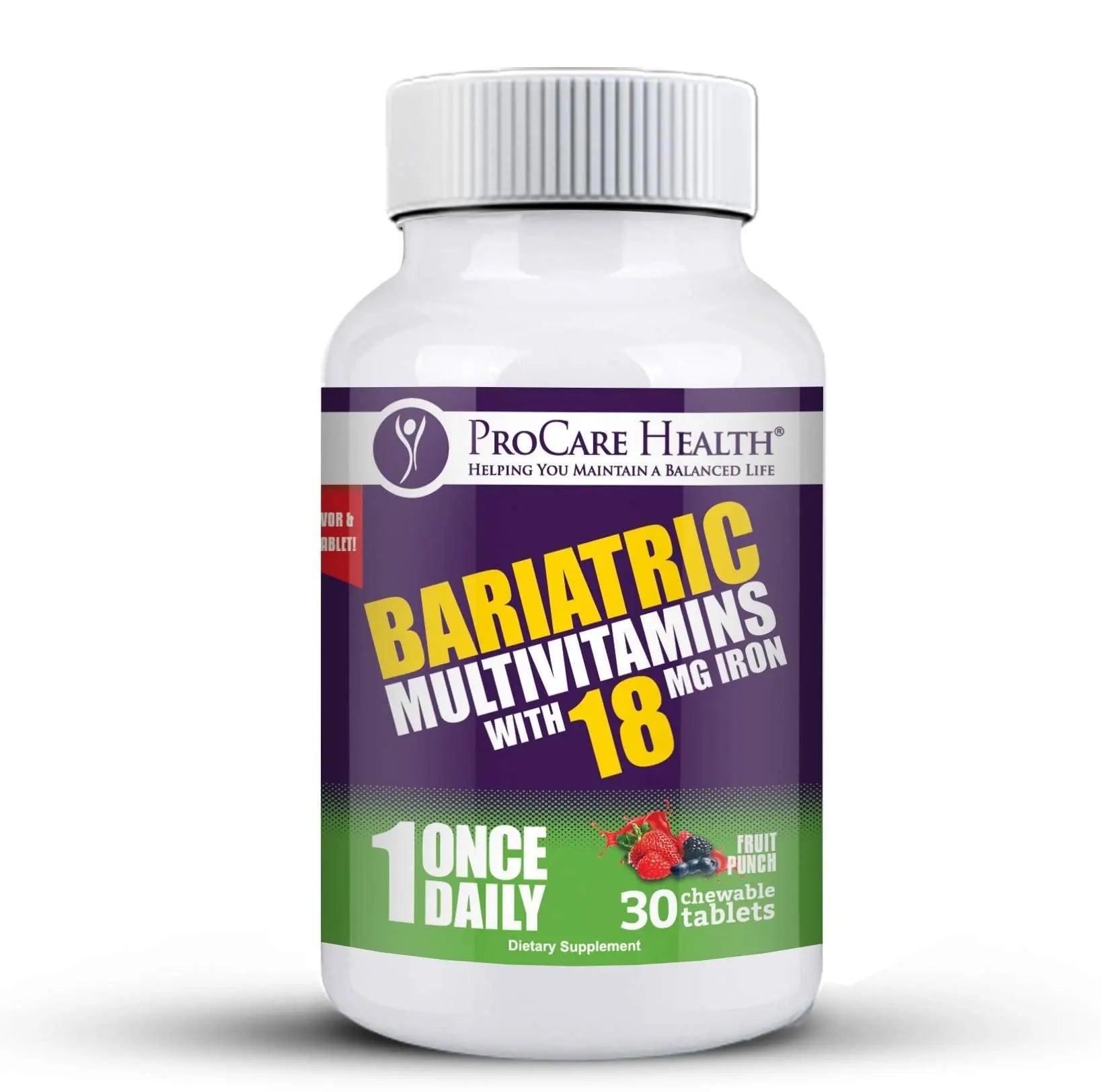 ProCare Health Bariatric Chewable Multivitamin with Iron 18mg (30 Tablets) - Fruit Punch Flavor Bariatric Multivitamin Chewable ProCare Health Au supplements