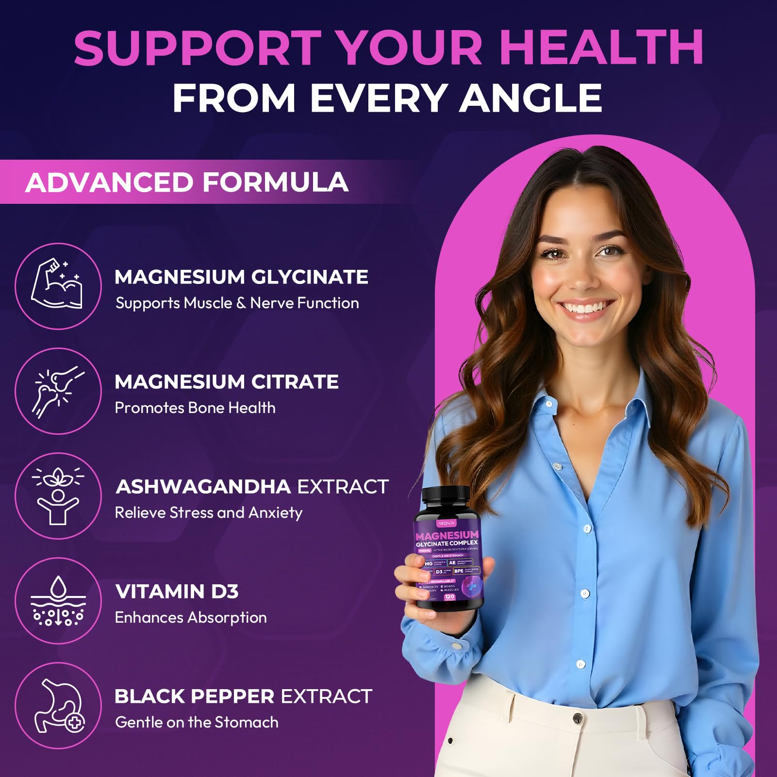 Magnesium Glycinate Complex 1150mg - Gentle on Stomach High Absorption Magnesium Capsules with Citrate, Silica, Ashwagandha & Vitamin B6 for Zzz, Stress Relief, Muscle Support for Adults, Women & Men AEQNJV Au supplements
