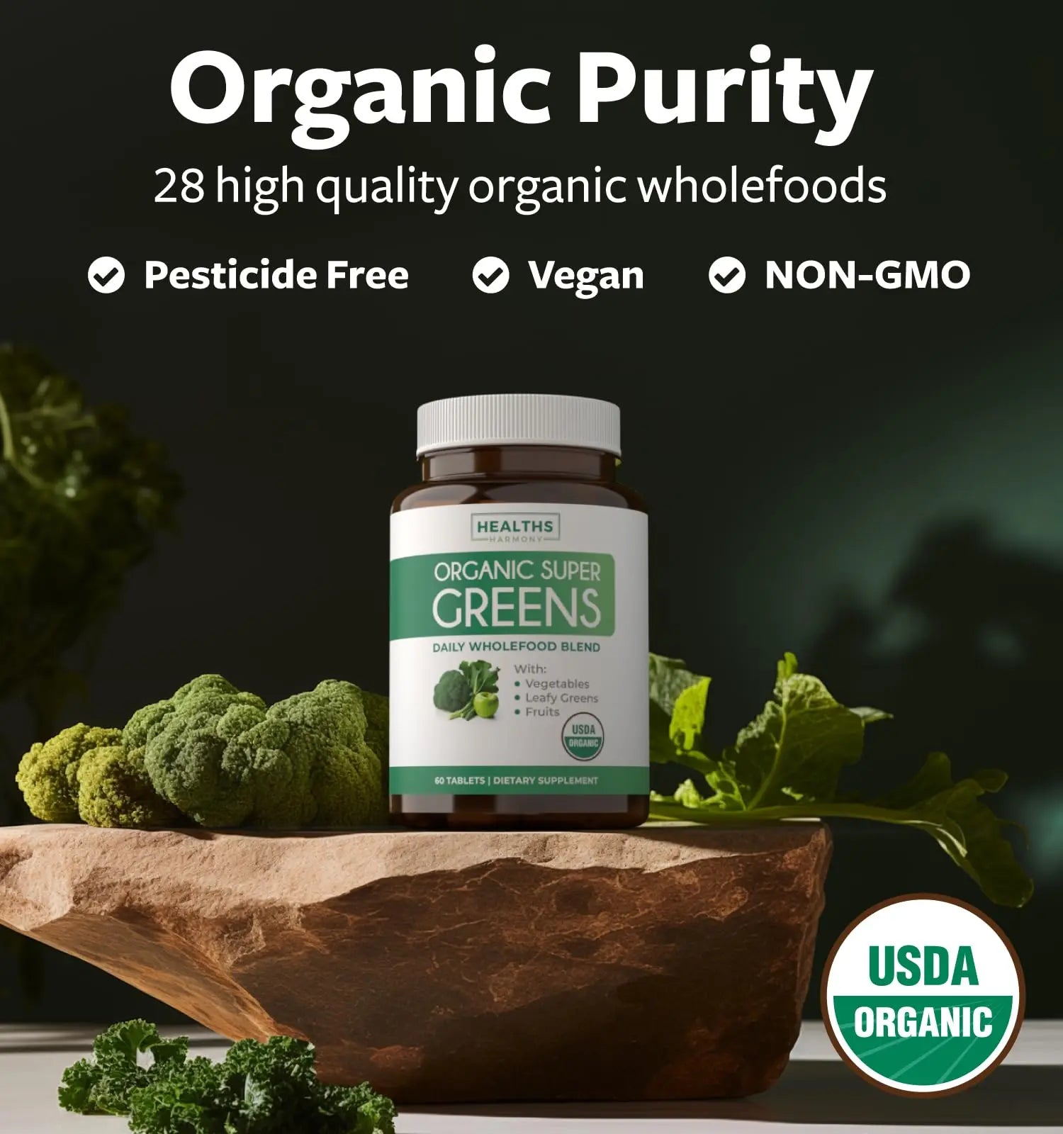 Super Greens & Vitamin C (1-Month Supply) Greens & C Synergy Bundle of Organic Super Greens Powder - Complete Superfood (60 Capsules) & & Vitamin C Immune Support (60 Vegetarian Caps)(Non-GMO) Healths Harmony Au supplements