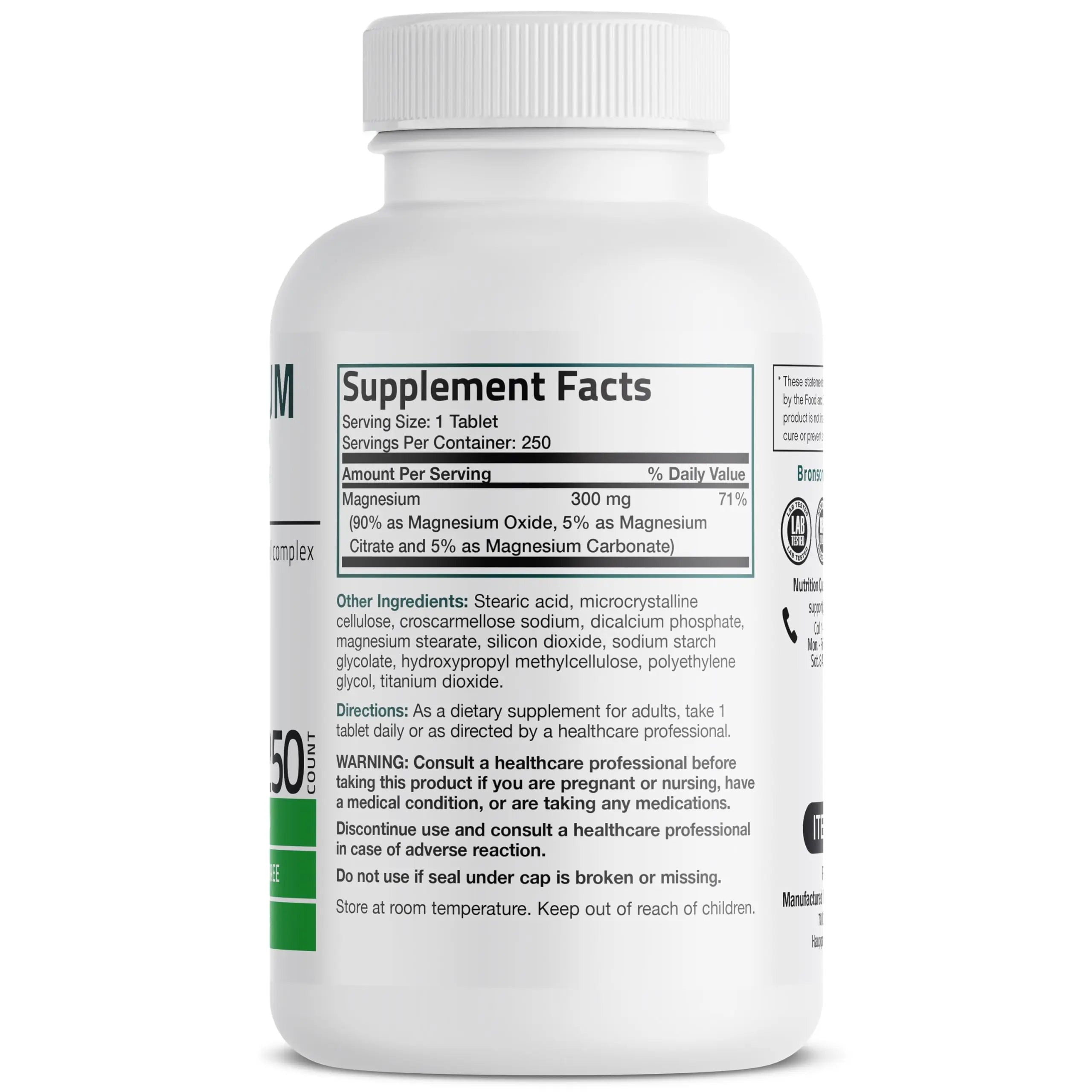 Bronson Triple Magnesium Complex Maximum Coverage 300mg - Non-GMO Formula, 250 Tablets Bronson Au supplements