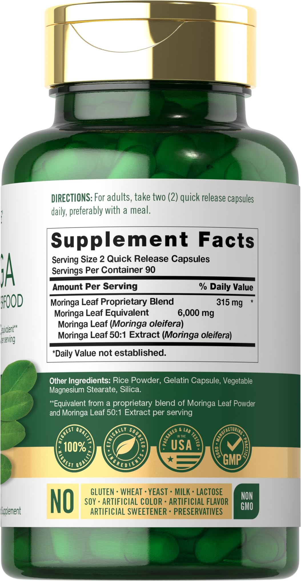 Carlyle Moringa Oleifera Supplement | 180 Capsules | Complete Green Superfood for Women and Men | Non-GMO and Gluten Free | from Moringa Leaf Powder Carlyle Au supplements