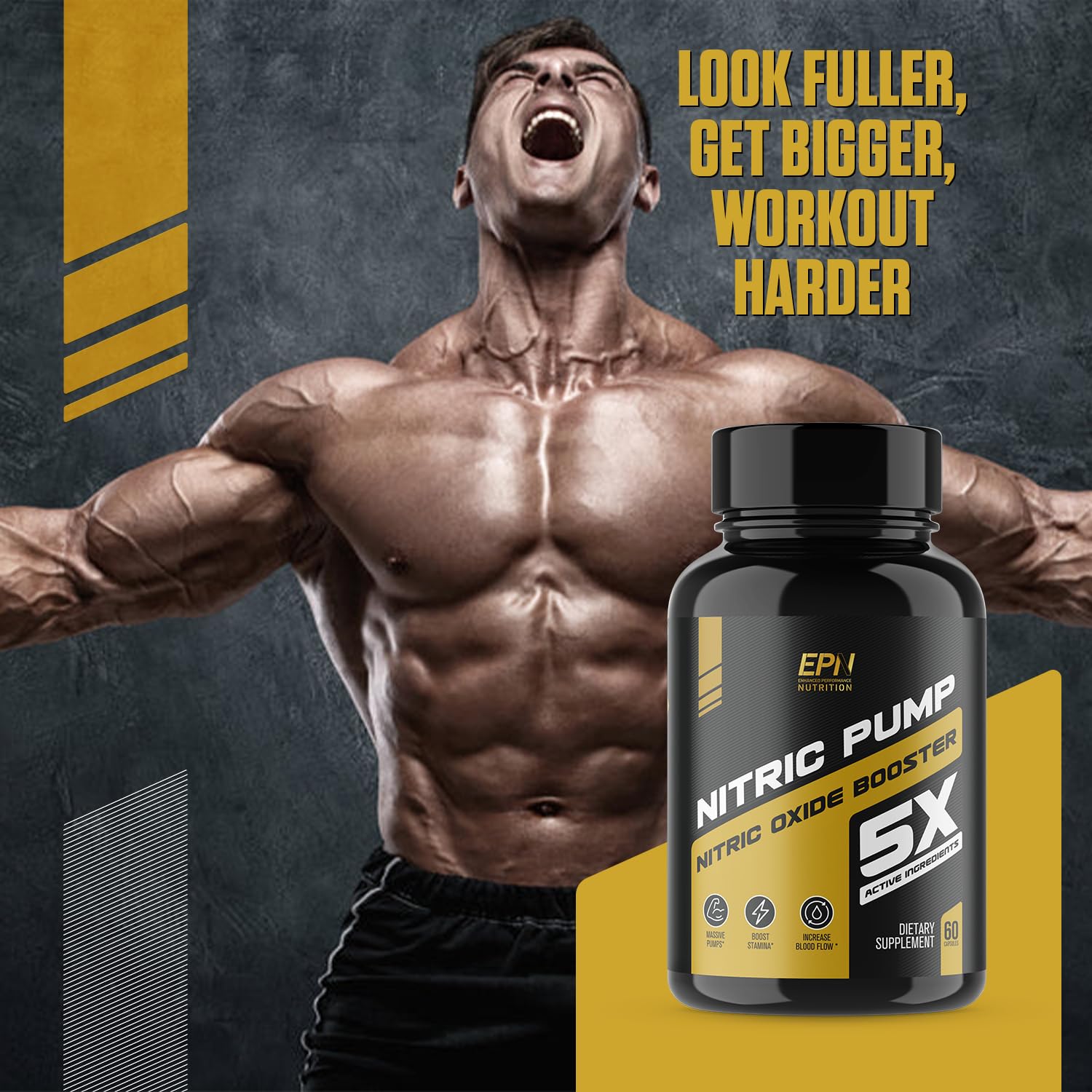 Nitric Pump 5X | #1 Rated Nitric Oxide Booster Supplement | Stim Free Pre Workout EPN Supplements Au supplements